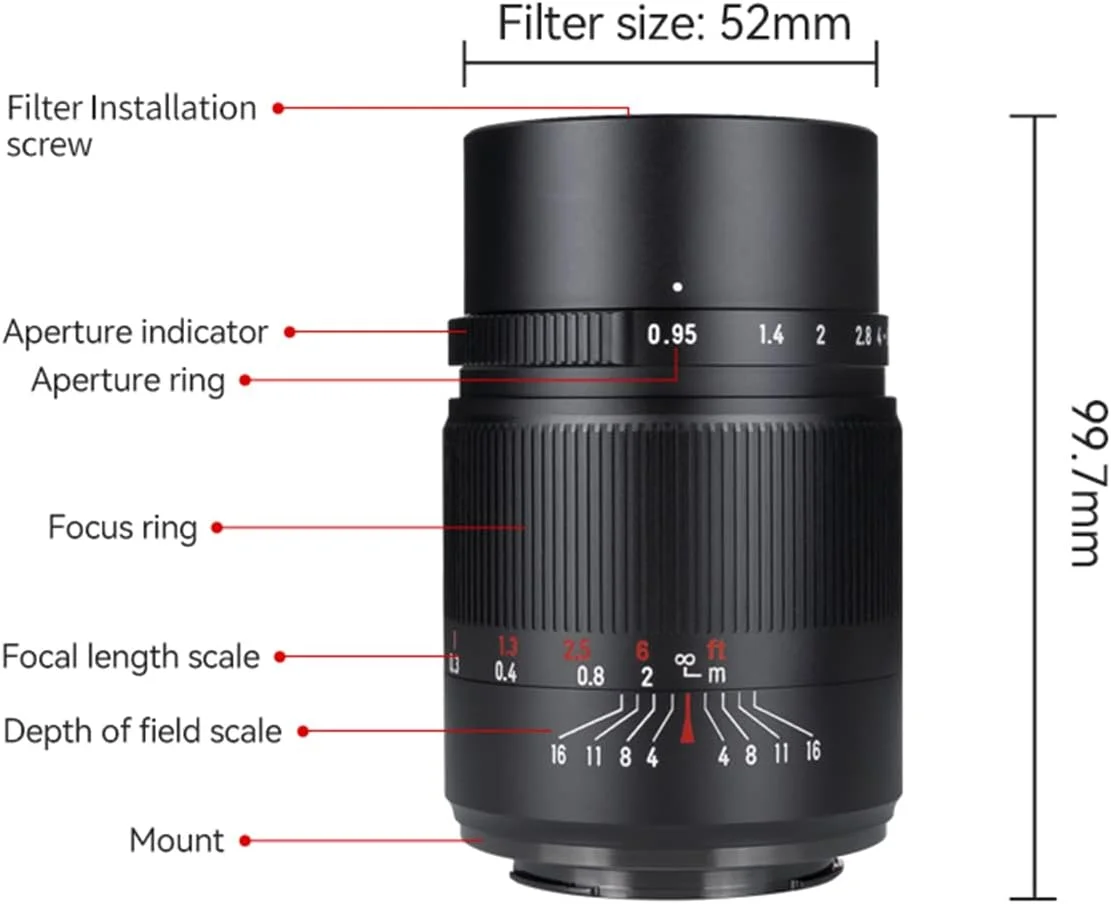 لنز 7artisans 25mm F0.95 APS-C با دیافراگم باز و فاصله کانونی ثابت برای دوربین های بدون آینه Canon M1 M2 M3 M5 M6 M10 M50 M100 مناسب عکاسی مستند