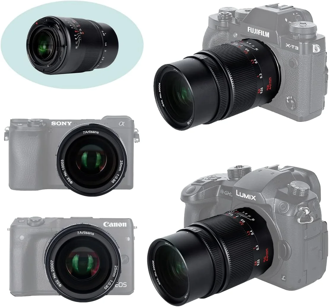 لنز 7artisans 25mm F0.95 APS-C با دیافراگم باز و فاصله کانونی ثابت برای دوربین های بدون آینه Canon M1 M2 M3 M5 M6 M10 M50 M100 مناسب عکاسی مستند
