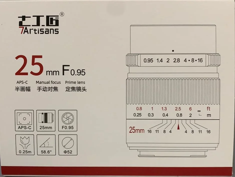 لنز 7artisans 25mm F0.95 APS-C با دیافراگم باز و فاصله کانونی ثابت برای دوربین های بدون آینه Canon M1 M2 M3 M5 M6 M10 M50 M100 مناسب عکاسی مستند