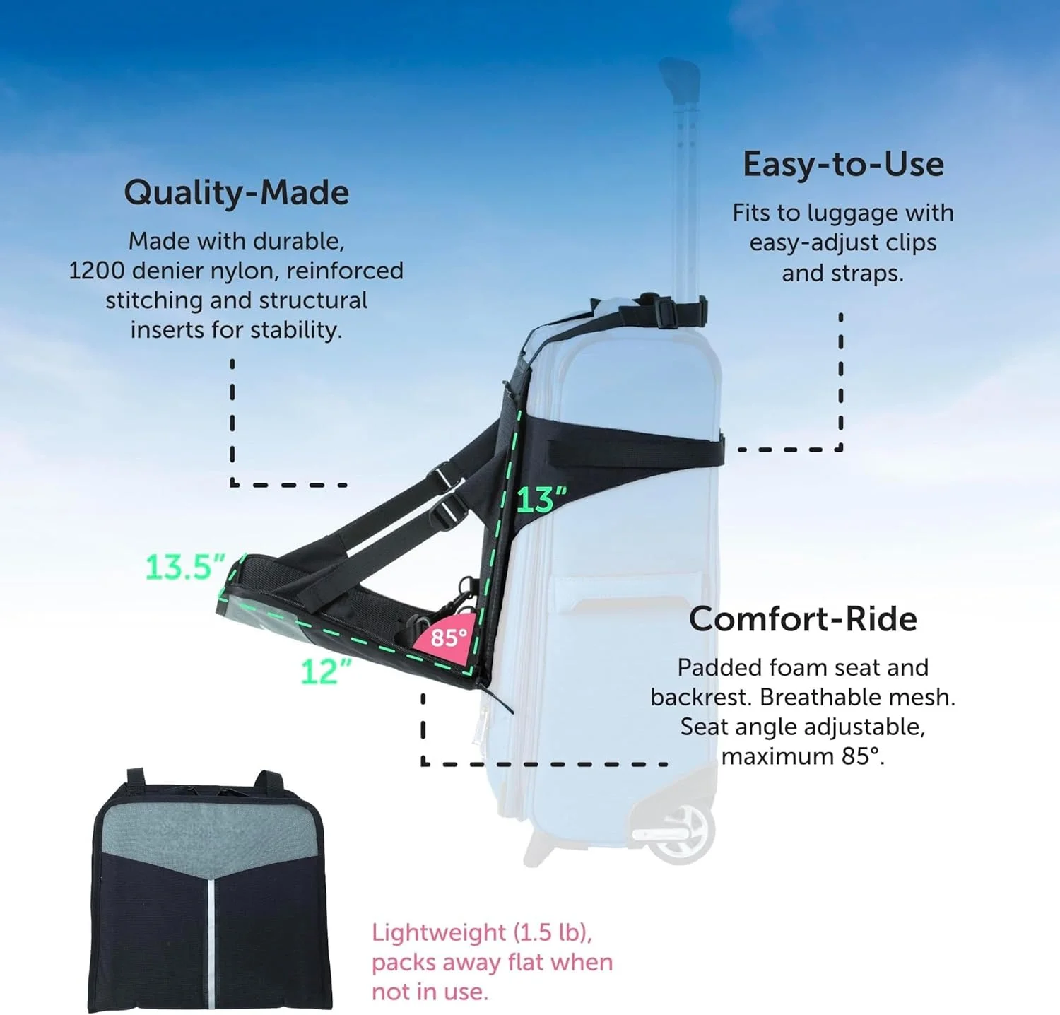 صندلی مسافرتی کودک THE WHITE SHOP برای چمدان کابین، سفر خانوادگی آسان در فرودگاه (چمدان شامل نمی شود) صندلی مسافرتی کودک THE WHITE SHOP برای چمدان کابین، سفر خانوادگی آسان در فرودگاه (چمدان شامل نمی شود)