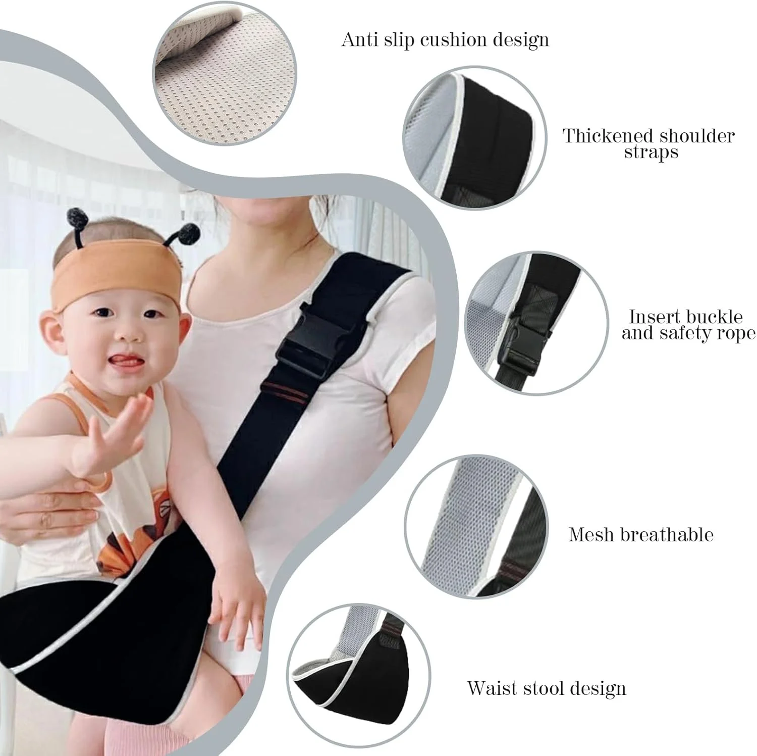 آغوشی نوزاد زیکیو، بند قابل تنظیم، زین کودک چند منظوره و قابل حمل، بند کودک چند منظوره، بند شانه چند منظوره برای کودکان، از 6 تا 48 ماهگی، تا 15 کیلوگرم