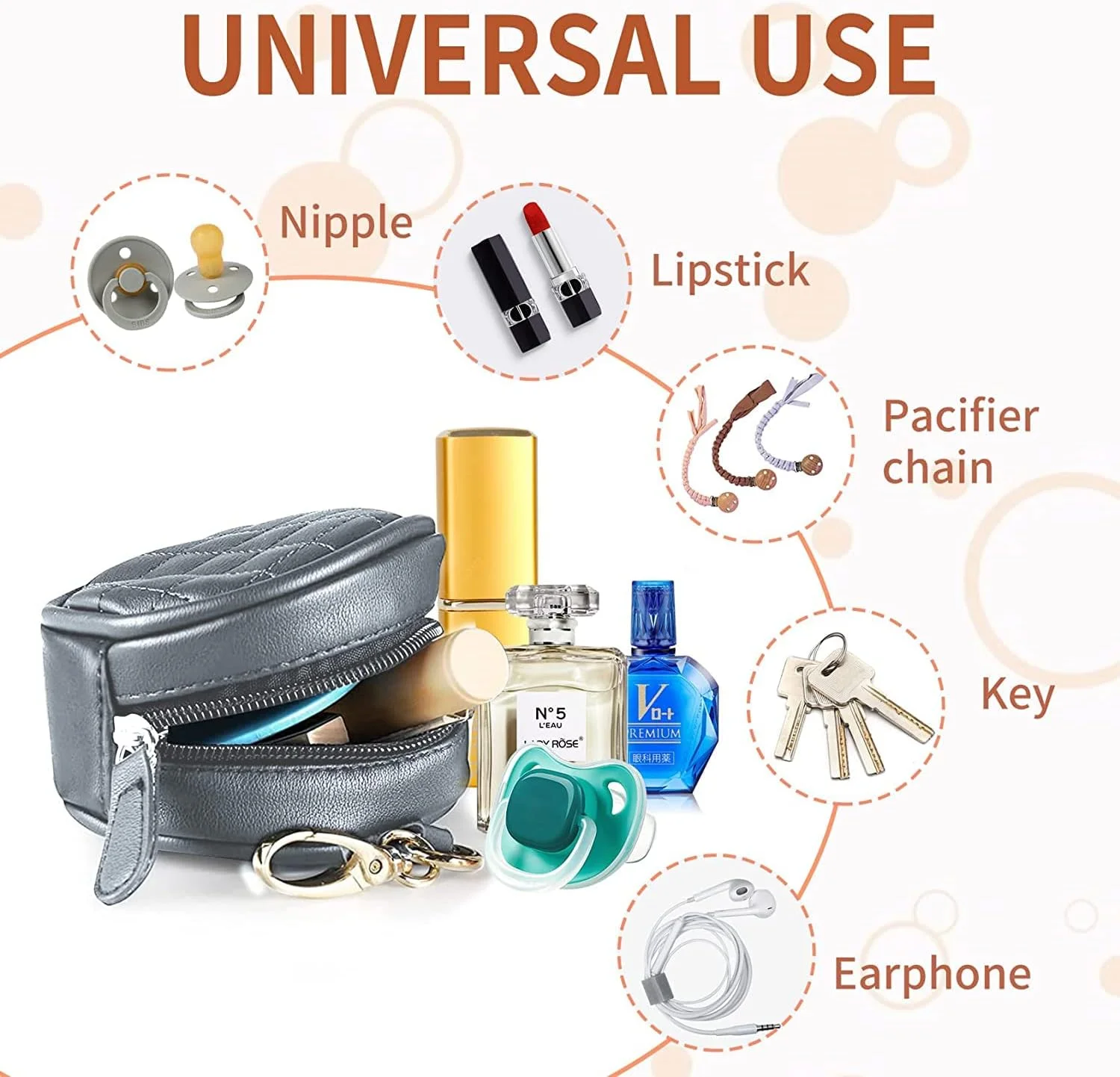 نگهدارنده پستانک کودک YHRY با گیره، کیف پستانک برای کیف پوشک، محفظه کیف گیره دار با زیپ برای پسران و دختران، کیف لوازم جانبی کالسکه مسافرتی در فضای باز مناسب برای همه پستانک ها (خاکستری) نگهدارنده پستانک کودک YHRY با گیره، کیف پستانک برای کیف پوشک، محفظه کیف گیره دار با زیپ برای پسران و دختران، کیف لوازم جانبی کالسکه مسافرتی در فضای باز مناسب برای همه پستانک ها (خاکستری)