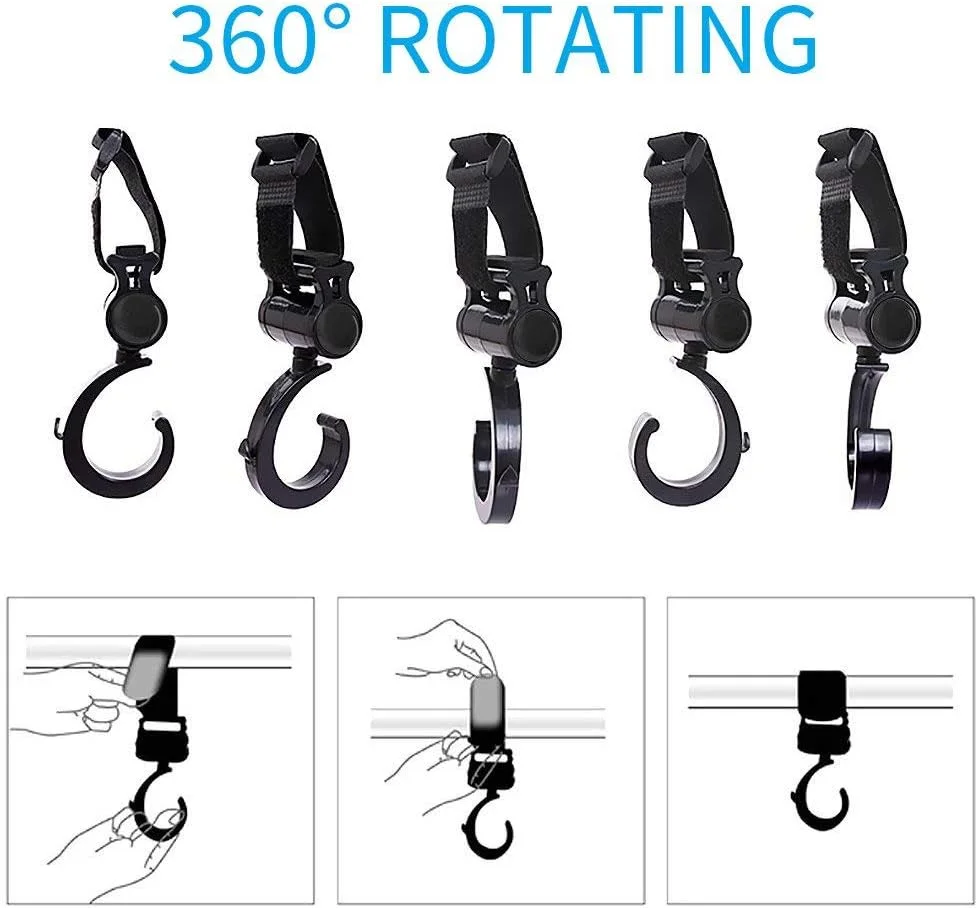 قلاب کالسکه WinCheer بسته 2 عددی، آویز کالسکه کودک، گیره کارابین چرخ دستی، قلاب چرخشی، نگهدارنده آویز کالسکه لوازم جانبی کالسکه مادر