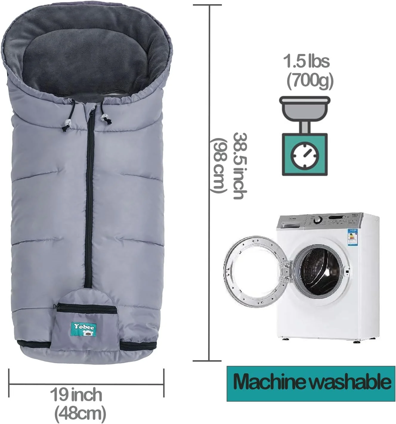 کیسه خواب کالسکه کودک یوبی، کیسه خواب بادوام و عایق گرم برای کالسکه، پتوی کالسکه زمستانی قابل تنظیم، قنداق نوزاد برای هوای سرد، خاکستری روشن، 99x49.5 سانتی متر، دارای بند کیسه خواب کالسکه کودک یوبی، کیسه خواب بادوام و عایق گرم برای کالسکه، پتوی کالسکه زمستانی قابل تنظیم، قنداق نوزاد برای هوای سرد، خاکستری روشن، 99x49.5 سانتی متر، دارای بند