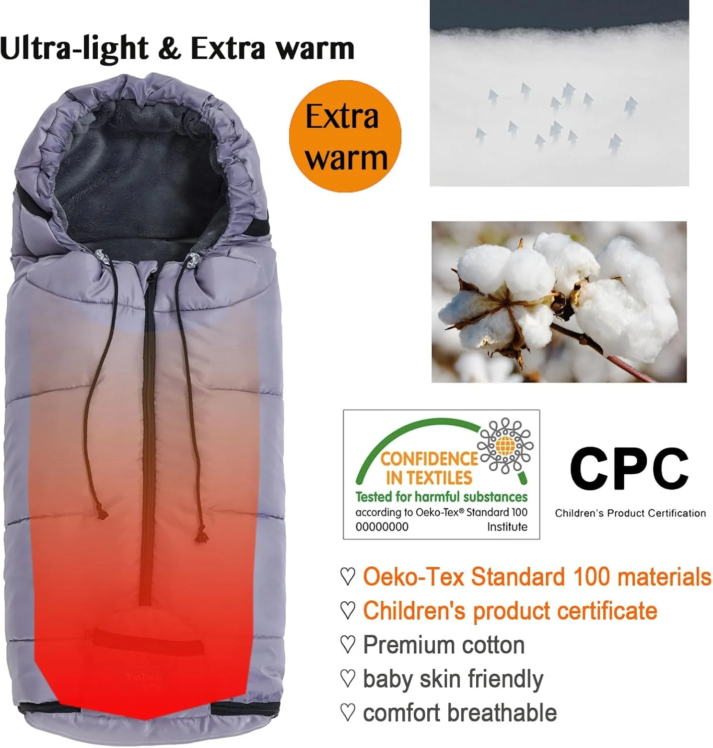 کیسه خواب کالسکه کودک یوبی، کیسه خواب بادوام و عایق گرم برای کالسکه، پتوی کالسکه زمستانی قابل تنظیم، قنداق نوزاد برای هوای سرد، خاکستری روشن، 99x49.5 سانتی متر، دارای بند کیسه خواب کالسکه کودک یوبی، کیسه خواب بادوام و عایق گرم برای کالسکه، پتوی کالسکه زمستانی قابل تنظیم، قنداق نوزاد برای هوای سرد، خاکستری روشن، 99x49.5 سانتی متر، دارای بند