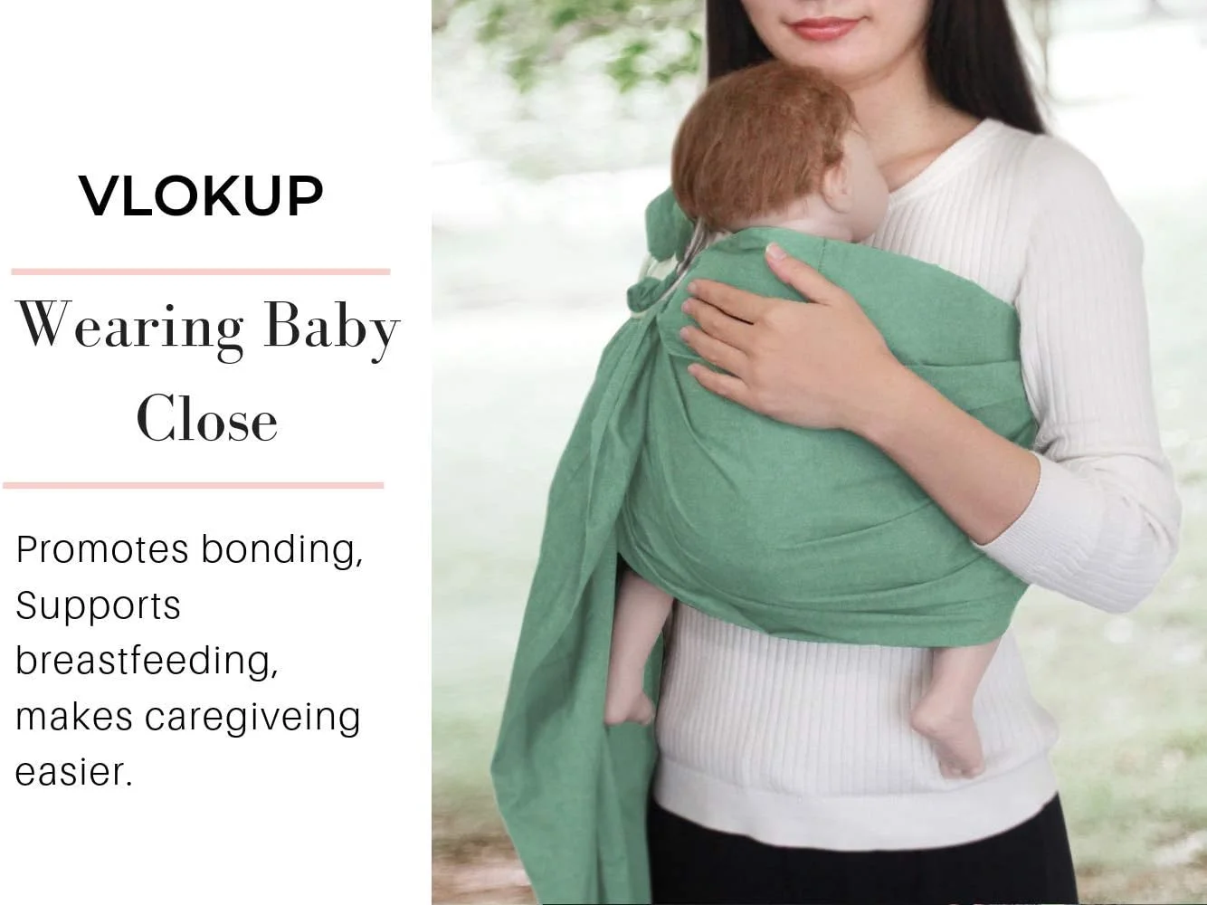 آغوشی رینگ اسلینگ کودک Vlokup، آغوشی نرم نوزاد از جنس کتان و لینن مناسب نوزاد تا نوپا، آغوشی کودک مناسب والدین سایز بزرگ، هدیه مناسب سیسمونی، پوشش شیردهی قابل تنظیم با پد نرم - سبز