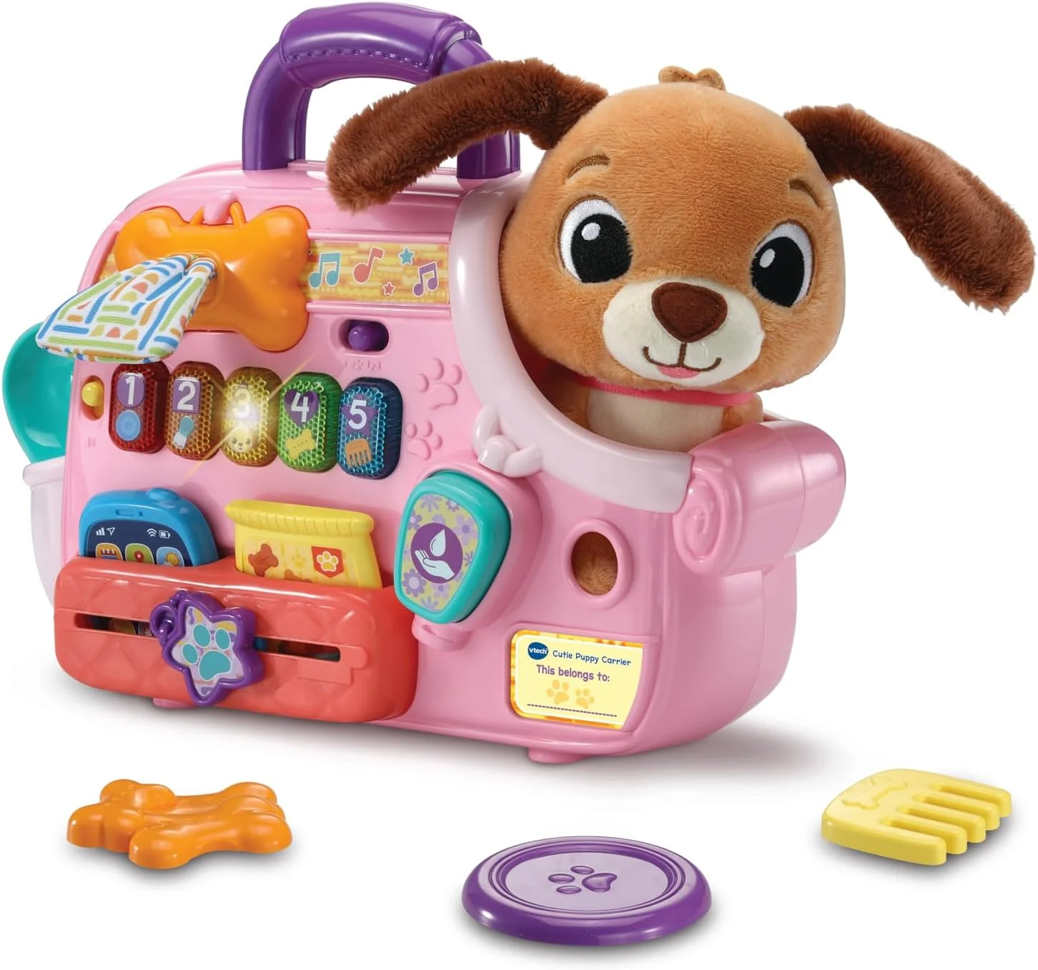 اسباب بازی کیت مراقبت از سگ وی تک مدل Cutie Puppy Carrier - اسباب بازی تعاملی نقش آفرینی به همراه 6 لوازم جانبی، دکمه های چراغ دار، موسیقی و عبارات | مناسب برای کودکان 9 تا 24 ماهه