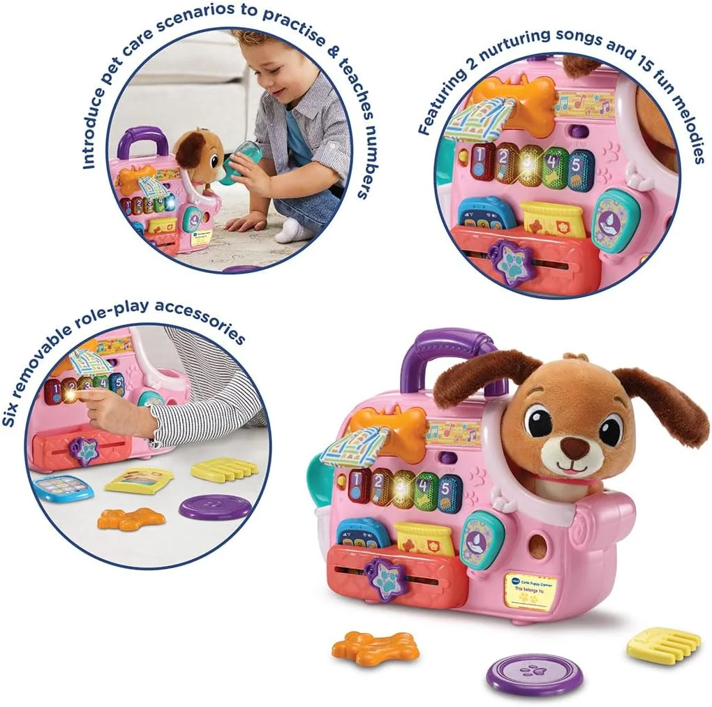 اسباب بازی کیت مراقبت از سگ وی تک مدل Cutie Puppy Carrier - اسباب بازی تعاملی نقش آفرینی به همراه 6 لوازم جانبی، دکمه های چراغ دار، موسیقی و عبارات | مناسب برای کودکان 9 تا 24 ماهه اسباب بازی کیت مراقبت از سگ وی تک مدل Cutie Puppy Carrier - اسباب بازی تعاملی نقش آفرینی به همراه 6 لوازم جانبی، دکمه های چراغ دار، موسیقی و عبارات | مناسب برای کودکان 9 تا 24 ماهه