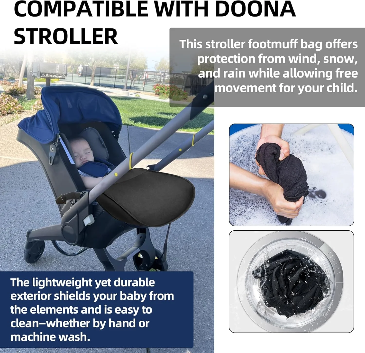 کیسه خواب/کاور پای یونیورسال لوازم جانبی کالسکه کودک، سازگار با کالسکه دونا، مناسب برای کالسکه دونا، ضد باد، ضد آب، کیسه شکار برای کالسکه، روکش پای گرم زمستانی - مشکی کیسه خواب/کاور پای یونیورسال لوازم جانبی کالسکه کودک، سازگار با کالسکه دونا، مناسب برای کالسکه دونا، ضد باد، ضد آب، کیسه شکار برای کالسکه، روکش پای گرم زمستانی - مشکی