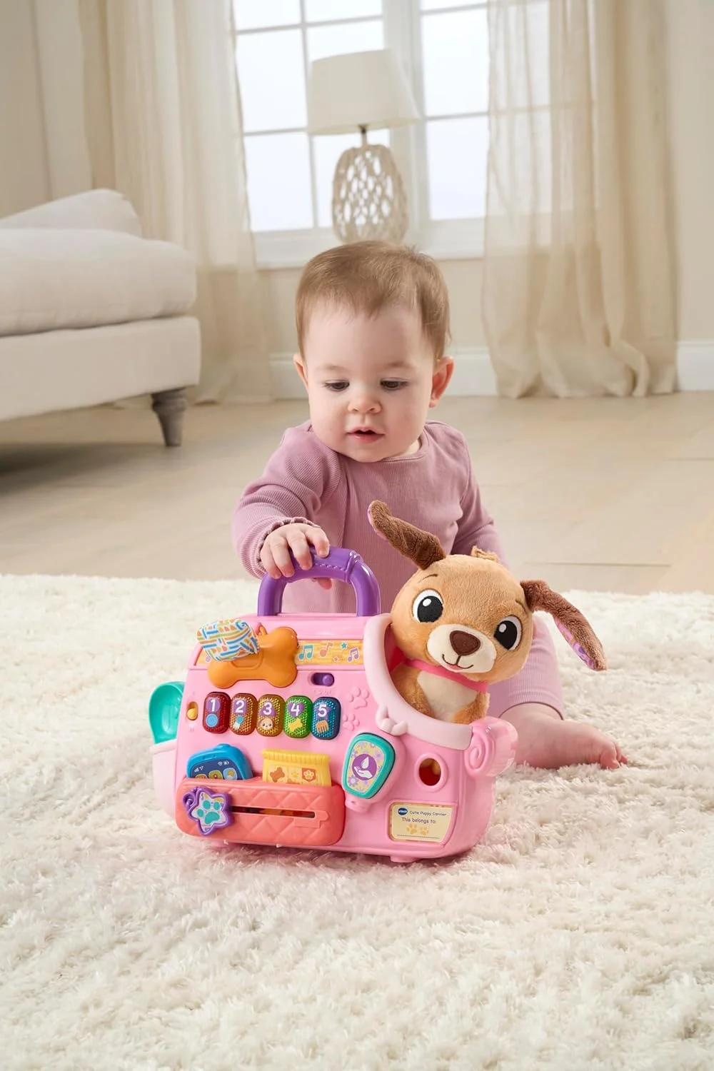 اسباب بازی کیت مراقبت از سگ وی تک مدل Cutie Puppy Carrier - اسباب بازی تعاملی نقش آفرینی به همراه 6 لوازم جانبی، دکمه های چراغ دار، موسیقی و عبارات | مناسب برای کودکان 9 تا 24 ماهه اسباب بازی کیت مراقبت از سگ وی تک مدل Cutie Puppy Carrier - اسباب بازی تعاملی نقش آفرینی به همراه 6 لوازم جانبی، دکمه های چراغ دار، موسیقی و عبارات | مناسب برای کودکان 9 تا 24 ماهه