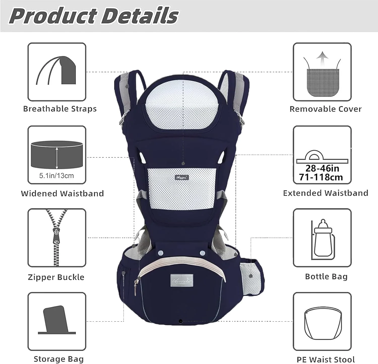 آغوشی نوزاد 6 در 1 TOFFCAEA، آغوشی کودک، ارگونومیک، پنبه خالص، سبک وزن، صندلی قابل تنظیم، برای نوزادان از 3 تا 36 ماه (3.5 تا 20 کیلوگرم) (آبی تیره، دور کمر 71-118 سانتی متر) آغوشی نوزاد 6 در 1 TOFFCAEA، آغوشی کودک، ارگونومیک، پنبه خالص، سبک وزن، صندلی قابل تنظیم، برای نوزادان از 3 تا 36 ماه (3.5 تا 20 کیلوگرم) (آبی تیره، دور کمر 71-118 سانتی متر)