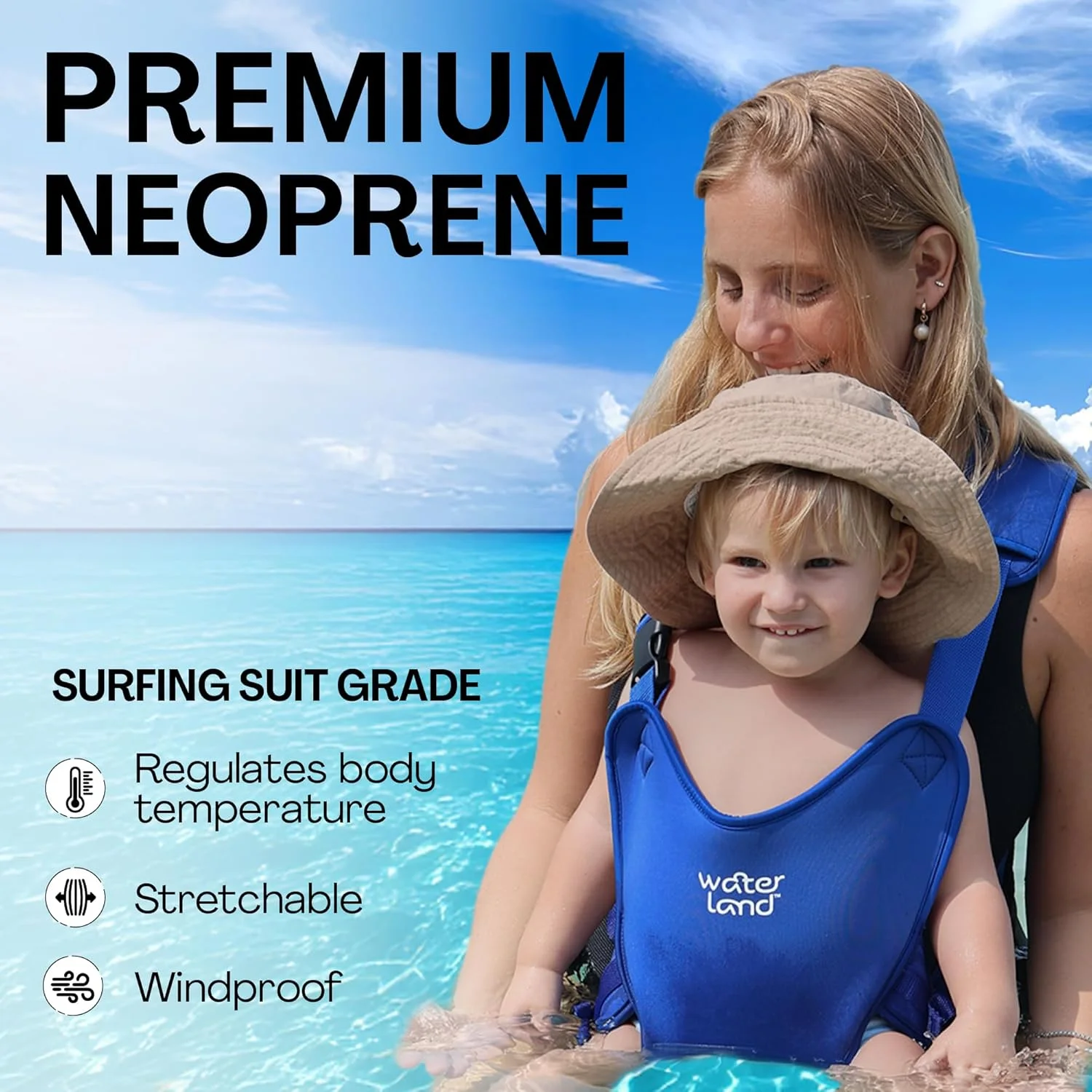 آغوشی کودک واترلند - آغوشی نوآورانه که می توانید هم در آب و هم در خشکی استفاده کنید - نگهدارنده ضد آب سینه نوزاد با بندهای قابل تنظیم، هارنس سبک وزن کودک نوپا برای استخر، ساحل و برف (فلامینگو صورتی)