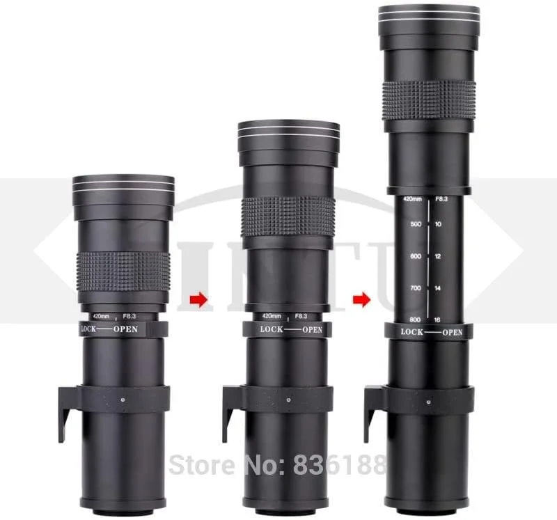 لنز دوربین تله فوتو آینه ای دستی JINTU 420-800mm f/8.3 سازگار با مانت Canon EF-M مدل های M, M2, M3, M5, M6, M10, M100, M50, M200 (مشکی)