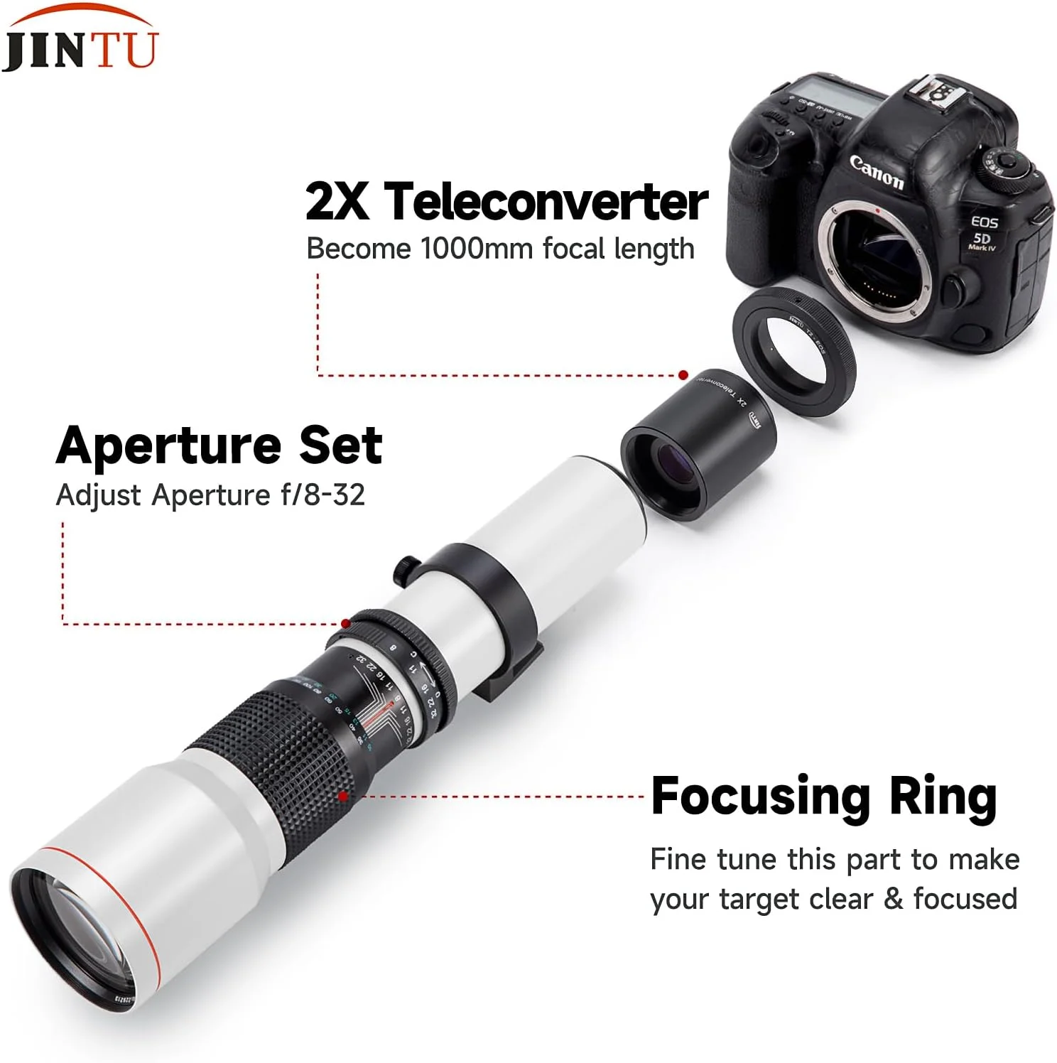 تبدیل کننده لنز JINTU 2X Teleconverter برای لنزهای SLR و دیجیتال با لنز T Mount