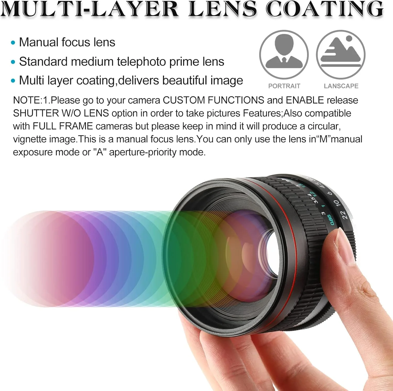 لنز دوربین JINTU 85mm F1.8 با مانت EF، لنز پرتره دستی برای Canon EOS T7I T7 T8i T6 T5 T3i T2i XT T1I T4I 4000D 2000D 850D 800D 600D 650D 90D 80D 5D IV, 6D II SLR فلزی مشکی