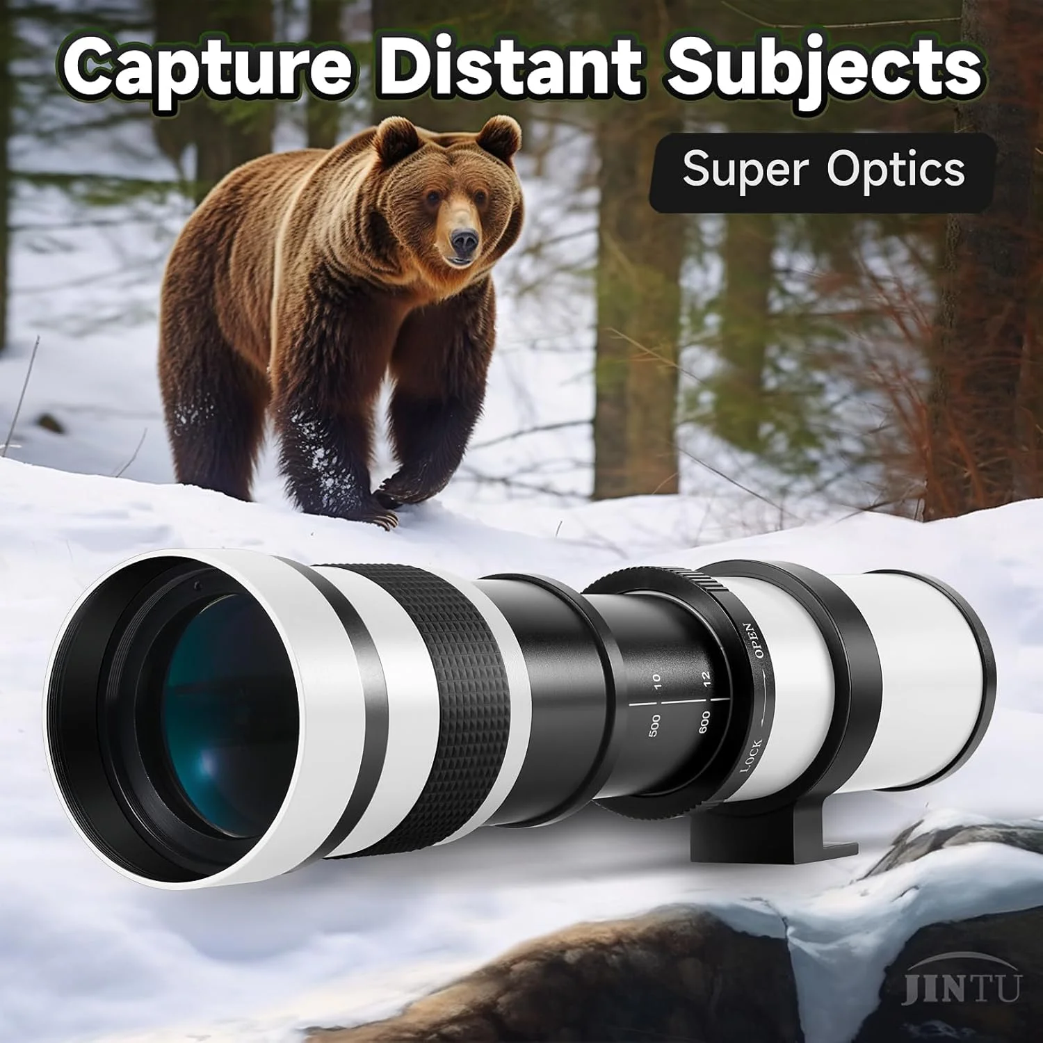 لنز تله فوتو زوم دستی JINTU 420-1600mm f/8.3 HD برای دوربین های SLR کانن نیکون 4000D 2000D T7 T7i T6 T6i T5 T5i 80D 77D 650D 70D 60D 50D 5D D5600 D5500 D3100 D3200 D3300 D3400 D90 D5200 D7500