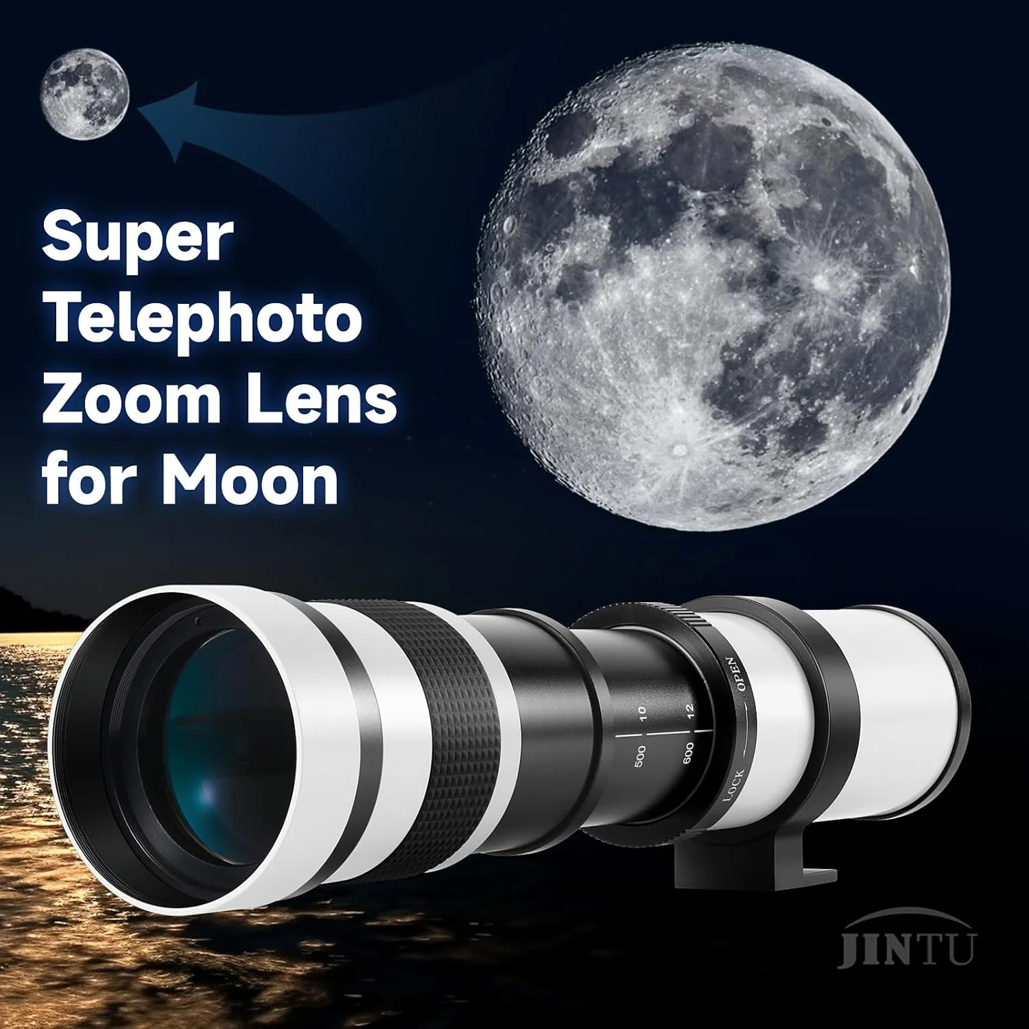 لنز تله فوتو زوم دستی JINTU 420-1600mm f/8.3 HD برای دوربین های SLR کانن نیکون 4000D 2000D T7 T7i T6 T6i T5 T5i 80D 77D 650D 70D 60D 50D 5D D5600 D5500 D3100 D3200 D3300 D3400 D90 D5200 D7500