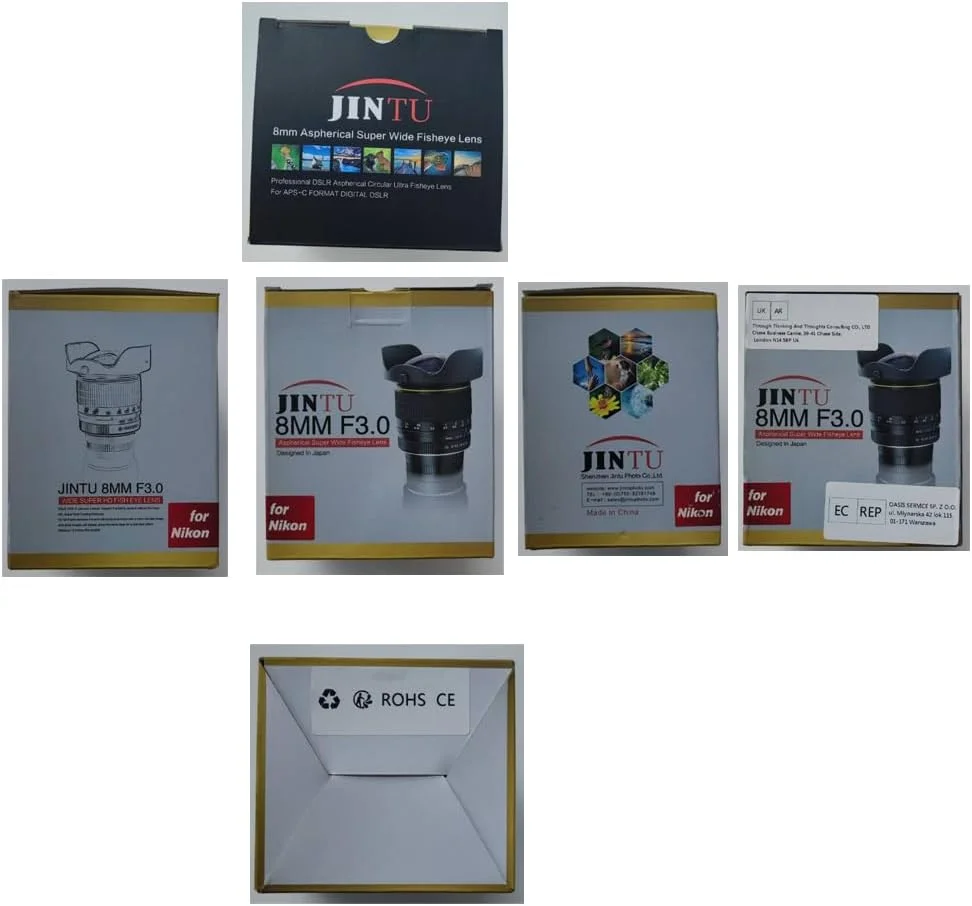 لنز اپتیکال دستی فیش آی واید انگل 8 میلی متری F3.0 JINTU برای دوربین های Canon 5D 6D 7D Mark II III 3 200D 80D 70D 650D 60D Rebel T5i T4i T3i T3 T2i T1i T2 T3 SLR به همراه کیف حمل و درپوش لنز