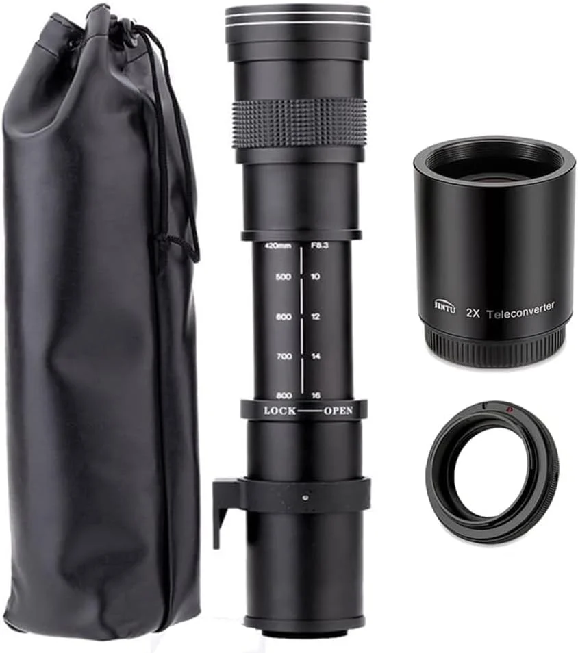 لنز تله فوتو زوم دستی JINTU 420-1600mm، مانت EF/EF-S برای Canon 4000D 2000D T7 T7i T6 T6i T5 T5i 80D 90D 77D 650D 60D 5D 1200D SL2 700D 70D 60D 50D 5D 6D 7D 600D 550D T3, T3i, T8I