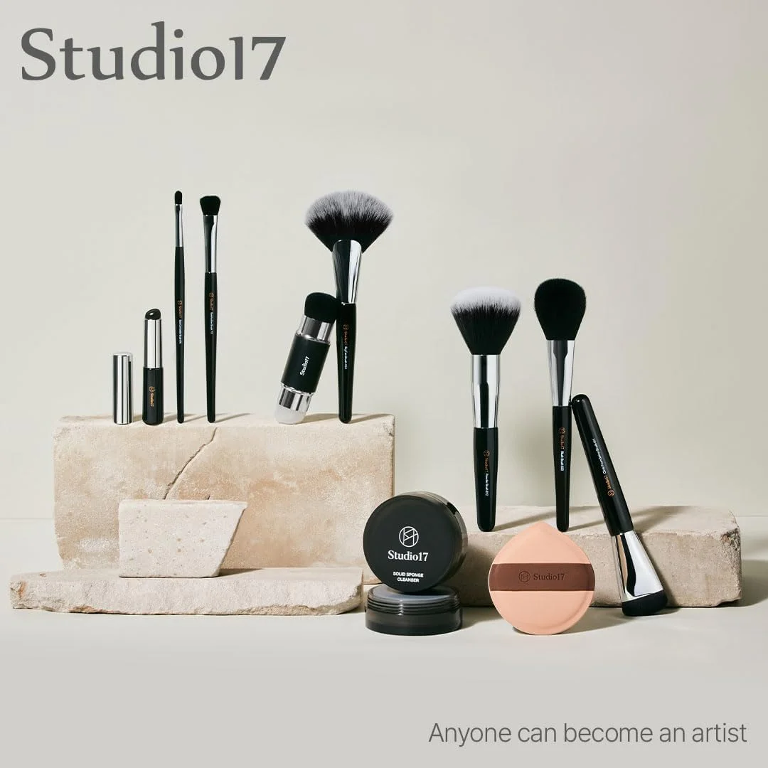 ست براش آرایشی چشم STUDIO17، 5 تکه | براش سایه چشم کره ای | موهای مصنوعی | لوله های مسی و دسته های چوبی