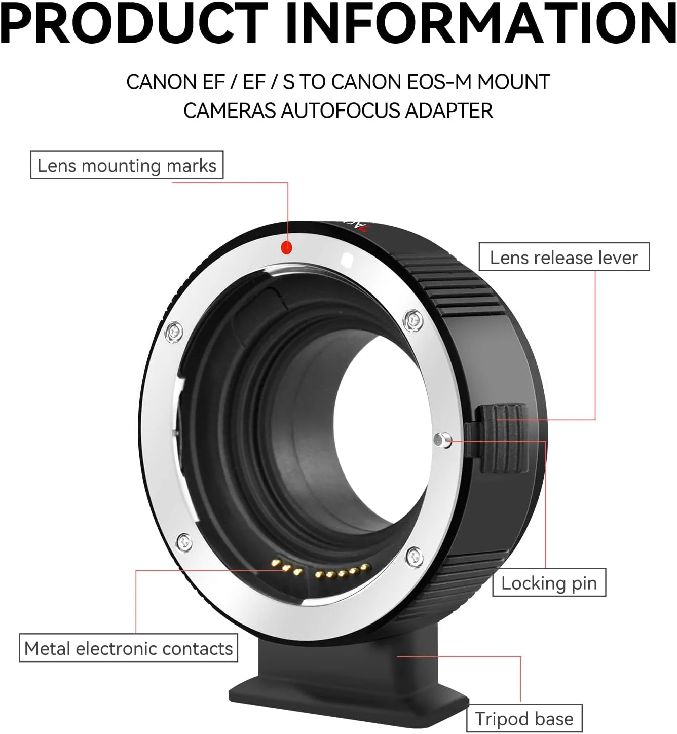 آداپتور لنز 7artisans EF-EOS M حلقه تبدیل لنز با فوکوس خودکار سازگار با لنزهای Canon EF/EF-M و دوربین Canon EOS M-Mount برای Canon M1، M6، M10، M50، M100 آداپتور لنز 7artisans EF-EOS M حلقه تبدیل لنز با فوکوس خودکار سازگار با لنزهای Canon EF/EF-M و دوربین Canon EOS M-Mount برای Canon M1، M6، M10، M50، M100