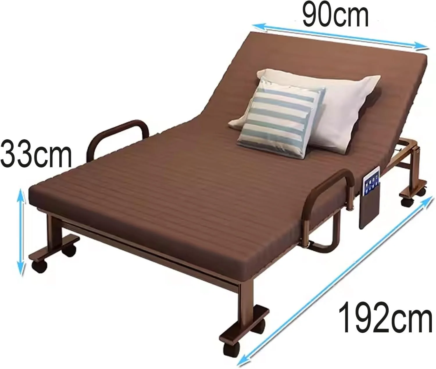 تخت تاشو با تشک برای بزرگسالان، تخت تاشو با قاب فولادی، دارای جیب های جانبی و دسته، تنظیم چند حالته با چرخ، تخت مهمان قابل حمل (خاکستری)