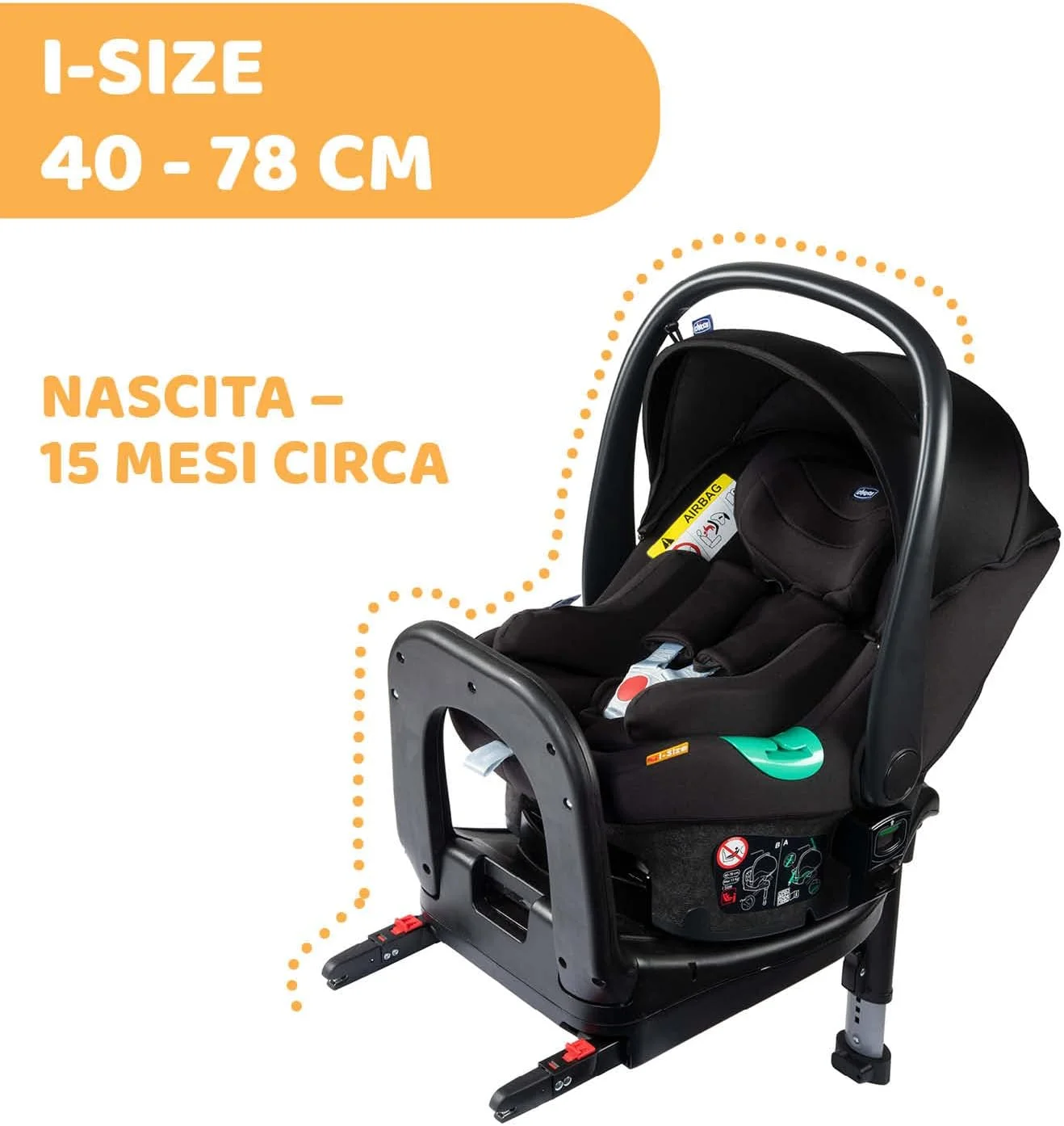 صندلی ماشین چیکو کیروس ایوو I-Size Fast In مناسب برای کودکان 40-78 سانتی متر – حداکثر 13 کیلوگرم، مشکی