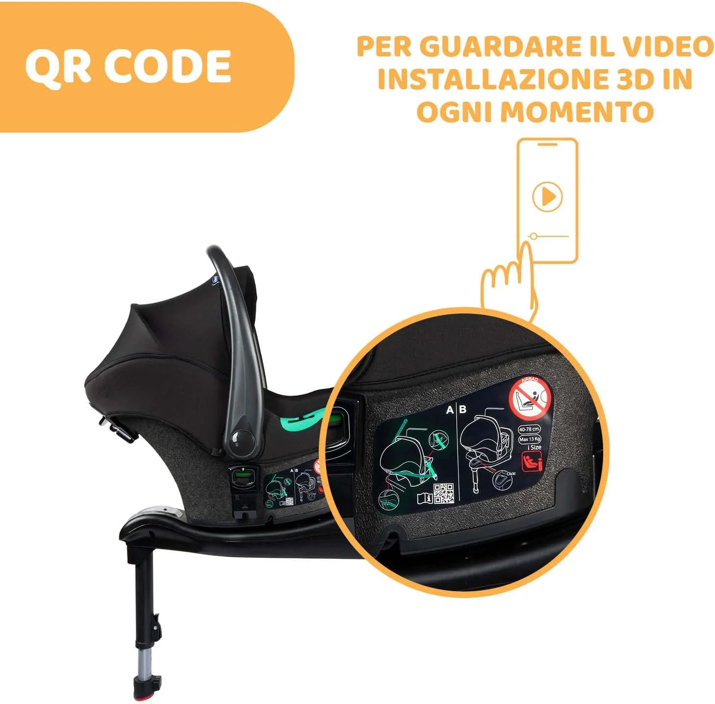 صندلی ماشین چیکو کیروس ایوو I-Size Fast In مناسب برای کودکان 40-78 سانتی متر – حداکثر 13 کیلوگرم، مشکی