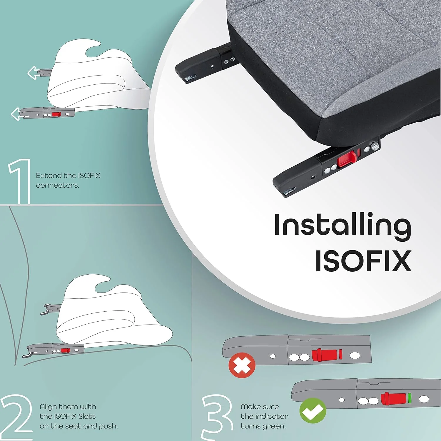 صندلی خودرو کودک MOON Kido Baby Booster با ISOFIX و جا لیوانی. گروه 3 (15-36 کیلوگرم). صندلی فوق العاده بزرگ. پارچه نرم. مجهز به تکیه گاه دست، صندلی تقویت کننده کمربند ایمنی بدون پشتی، مناسب برای همه خودروها - خاکستری