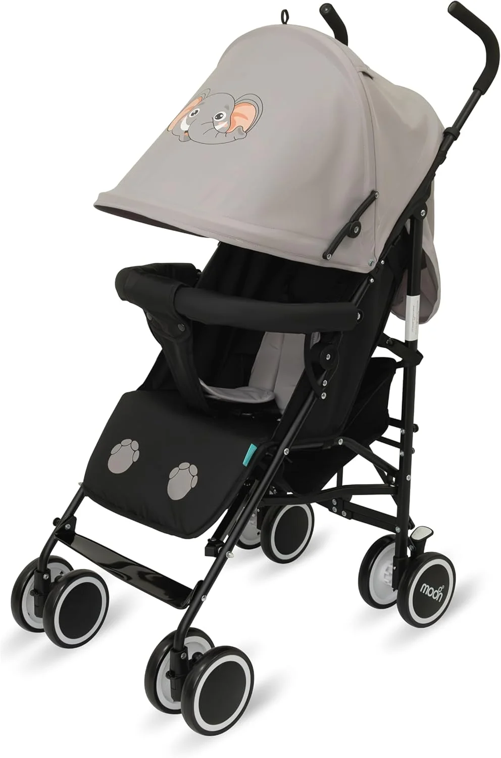 کالسکه عصایی کودک طرح ماه مدل سافاری - کالسکه چتری با طرح حیوانات و سایبان - سبک ترین کالسکه مسافرتی - دارای حالت خواب، سبد خرید و بند شانه - مناسب از بدو تولد (تا 18 کیلوگرم) - طرح فیل