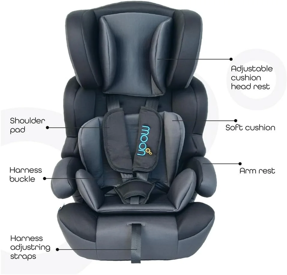 صندلی خودرو کودک تولو برند مون - تجهیزات سفر کودک برای کودکان (9 ماه تا 11 سال) - صندلی تقویت کننده کودک رو به جلو با تکیه گاه سر قابل تنظیم - لوازم جانبی خودرو گروه 123 راحت - مشکی
