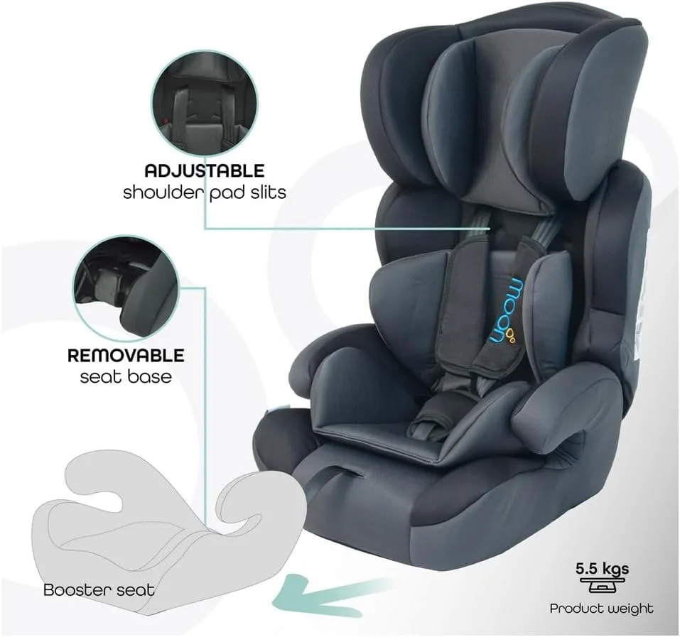 صندلی خودرو کودک تولو برند مون - تجهیزات سفر کودک برای کودکان (9 ماه تا 11 سال) - صندلی تقویت کننده کودک رو به جلو با تکیه گاه سر قابل تنظیم - لوازم جانبی خودرو گروه 123 راحت - مشکی