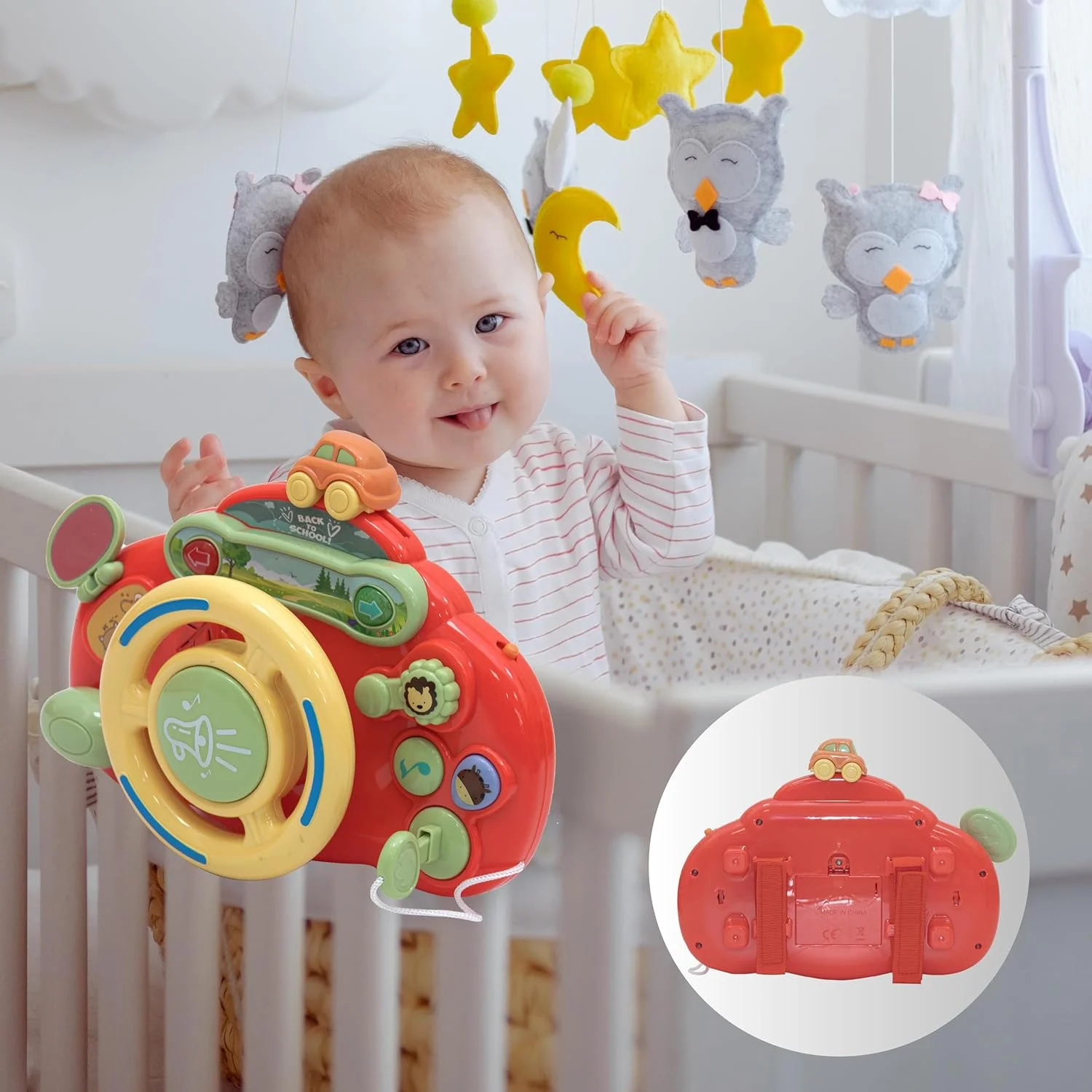 اسباب بازی فرمان کودک برند مون برای پسران و دختران - اسباب بازی تعاملی با صداهای واقعی - ایده آل برای صندلی ماشین، کالسکه و تخت نوزاد - برای 18 ماه به بالا - چند رنگ اسباب بازی فرمان کودک برند مون برای پسران و دختران - اسباب بازی تعاملی با صداهای واقعی - ایده آل برای صندلی ماشین، کالسکه و تخت نوزاد - برای 18 ماه به بالا - چند رنگ