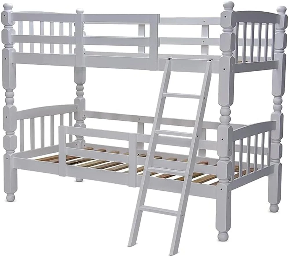 تخت خواب دو طبقه چوبی سفید Multi Home Furniture برای کودکان و بزرگسالان - قاب تخت خواب دو طبقه چوبی جامد با نرده محافظ و راه پله - تخت خواب دو طبقه سنگین برای اتاق خواب، آپارتمان، استودیو، خوابگاه تخت خواب دو طبقه چوبی سفید Multi Home Furniture برای کودکان و بزرگسالان - قاب تخت خواب دو طبقه چوبی جامد با نرده محافظ و راه پله - تخت خواب دو طبقه سنگین برای اتاق خواب، آپارتمان، استودیو، خوابگاه