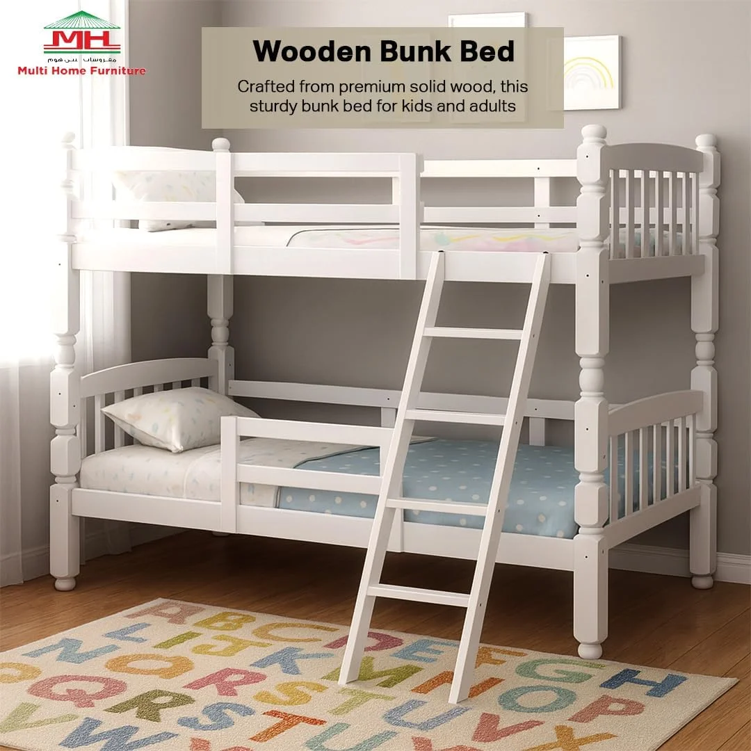 تخت خواب دو طبقه چوبی سفید Multi Home Furniture برای کودکان و بزرگسالان - قاب تخت خواب دو طبقه چوبی جامد با نرده محافظ و راه پله - تخت خواب دو طبقه سنگین برای اتاق خواب، آپارتمان، استودیو، خوابگاه تخت خواب دو طبقه چوبی سفید Multi Home Furniture برای کودکان و بزرگسالان - قاب تخت خواب دو طبقه چوبی جامد با نرده محافظ و راه پله - تخت خواب دو طبقه سنگین برای اتاق خواب، آپارتمان، استودیو، خوابگاه