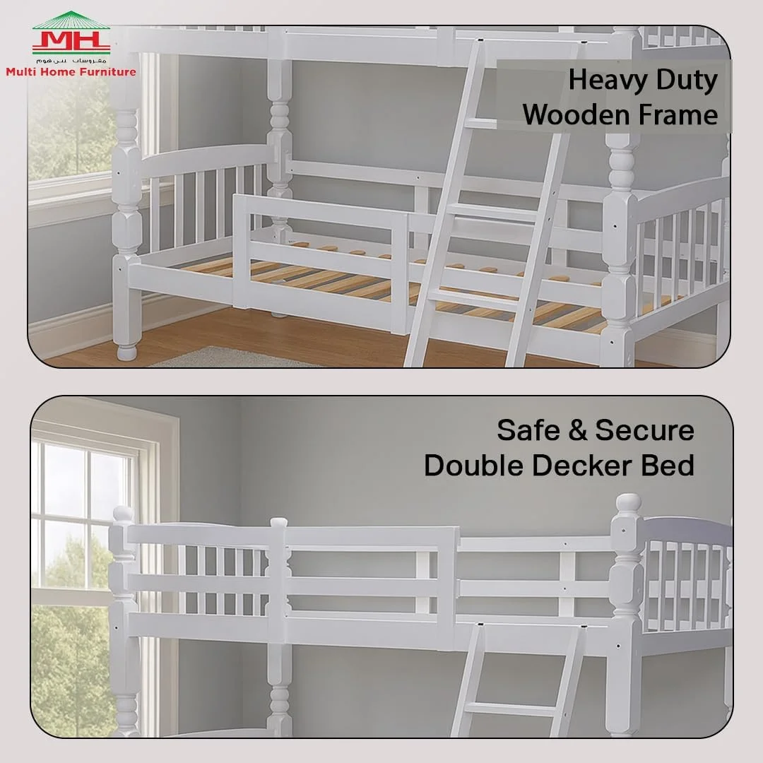 تخت خواب دو طبقه چوبی سفید Multi Home Furniture برای کودکان و بزرگسالان - قاب تخت خواب دو طبقه چوبی جامد با نرده محافظ و راه پله - تخت خواب دو طبقه سنگین برای اتاق خواب، آپارتمان، استودیو، خوابگاه تخت خواب دو طبقه چوبی سفید Multi Home Furniture برای کودکان و بزرگسالان - قاب تخت خواب دو طبقه چوبی جامد با نرده محافظ و راه پله - تخت خواب دو طبقه سنگین برای اتاق خواب، آپارتمان، استودیو، خوابگاه