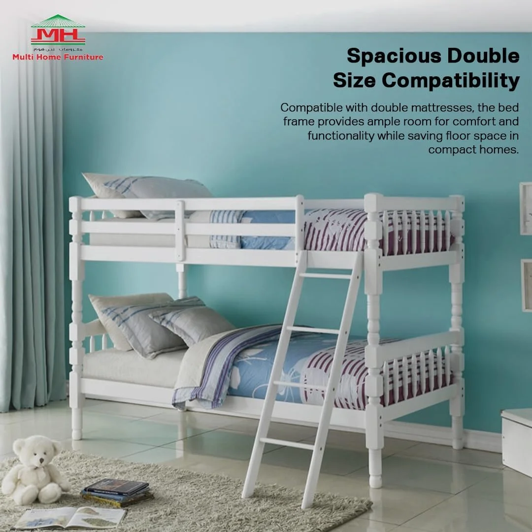 تخت خواب دو طبقه چوبی سفید Multi Home Furniture برای کودکان و بزرگسالان - قاب تخت خواب دو طبقه چوبی جامد با نرده محافظ و راه پله - تخت خواب دو طبقه سنگین برای اتاق خواب، آپارتمان، استودیو، خوابگاه تخت خواب دو طبقه چوبی سفید Multi Home Furniture برای کودکان و بزرگسالان - قاب تخت خواب دو طبقه چوبی جامد با نرده محافظ و راه پله - تخت خواب دو طبقه سنگین برای اتاق خواب، آپارتمان، استودیو، خوابگاه