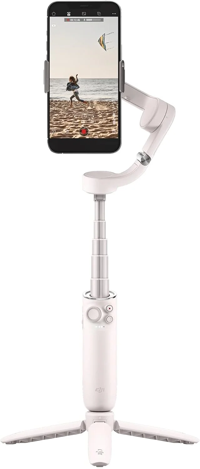 لرزشگیر گیمبال موبایل DJI OM 5، گیمبال 3 محوره تلفن همراه، دارای میله افزایش طول داخلی، قابل حمل و تاشو، گیمبال اندروید و آیفون با Shotguides، تثبیت کننده ولاگ، ویدیو یوتیوب تیک تاک، سفید