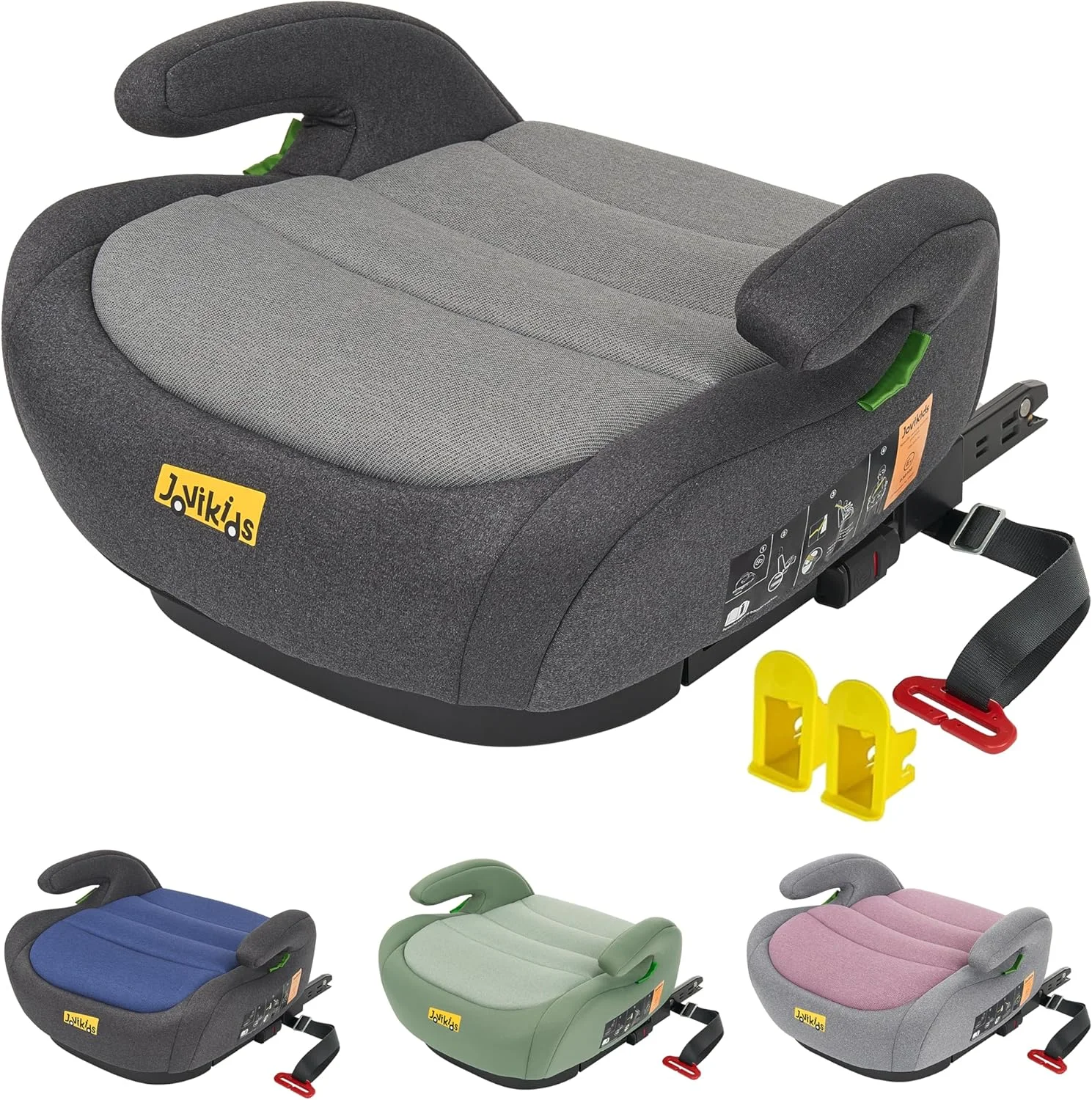 Jovikids I-Size Booster Seat for Car with ISOFIX, 125-150cm (Group 2/3, 6-12 Years), Portable Car Seats for Kids, Comfortable, Compact, Convenient for Everyday Use, Great for Travel, ECE R129, Black