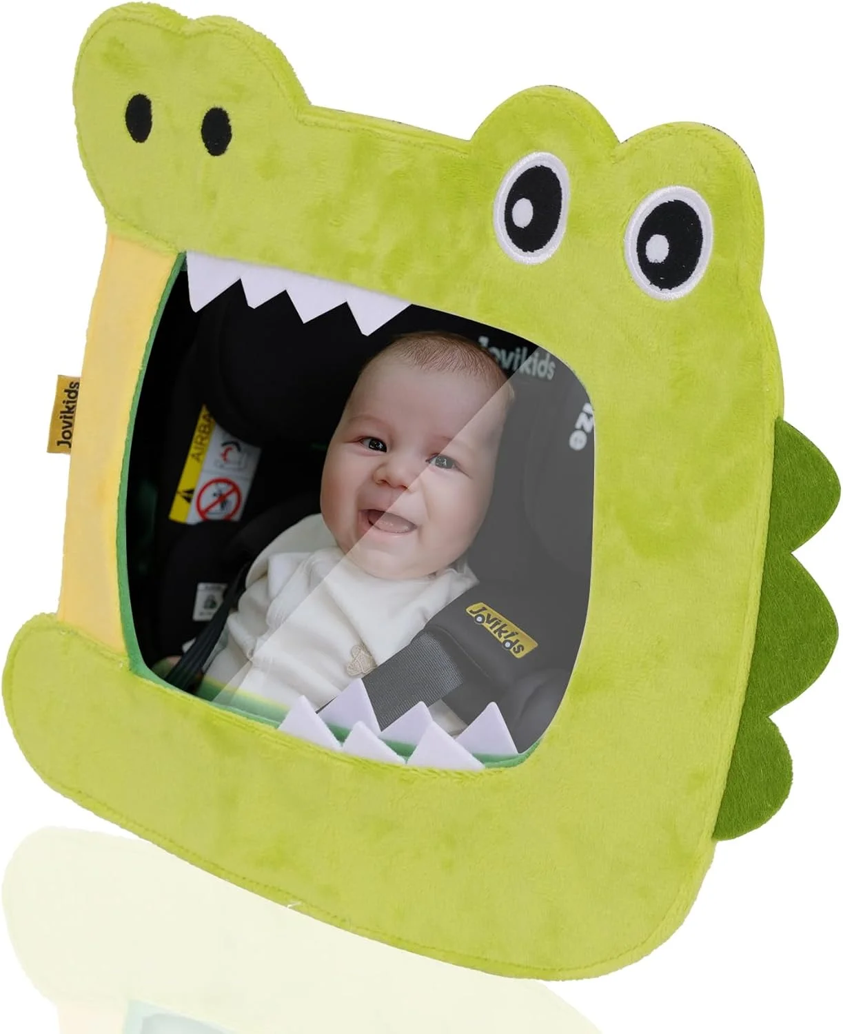آینه ماشین کودک Jovikids، آینه دید عقب برای صندلی عقب با دید واضح و گسترده، ضد خرد شدن، بندهای قابل تنظیم، لوازم ضروری برای نوزادان، کودکان، طراحی کارتونی، آینه ماشین برای کودک (سبز)