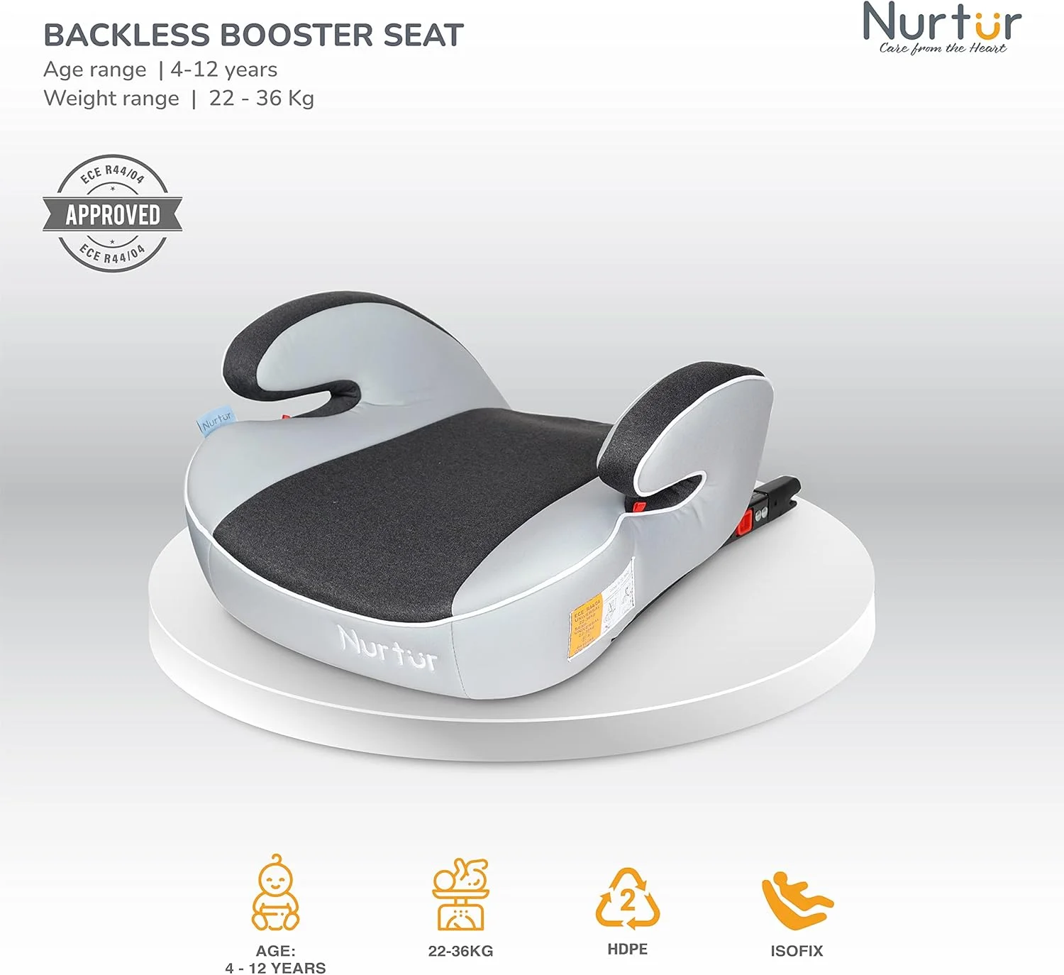 صندلی بوستر کودک Nurtur Enzo - صندلی با تکیه گاه دست، صندلی بوستر پشتی باریک بادی برای مسافرت، مناسب برای 4 تا 12 سال (گروه 2/3) - خاکستری روشن و تیره صندلی بوستر کودک Nurtur Enzo - صندلی با تکیه گاه دست، صندلی بوستر پشتی باریک بادی برای مسافرت، مناسب برای 4 تا 12 سال (گروه 2/3) - خاکستری روشن و تیره