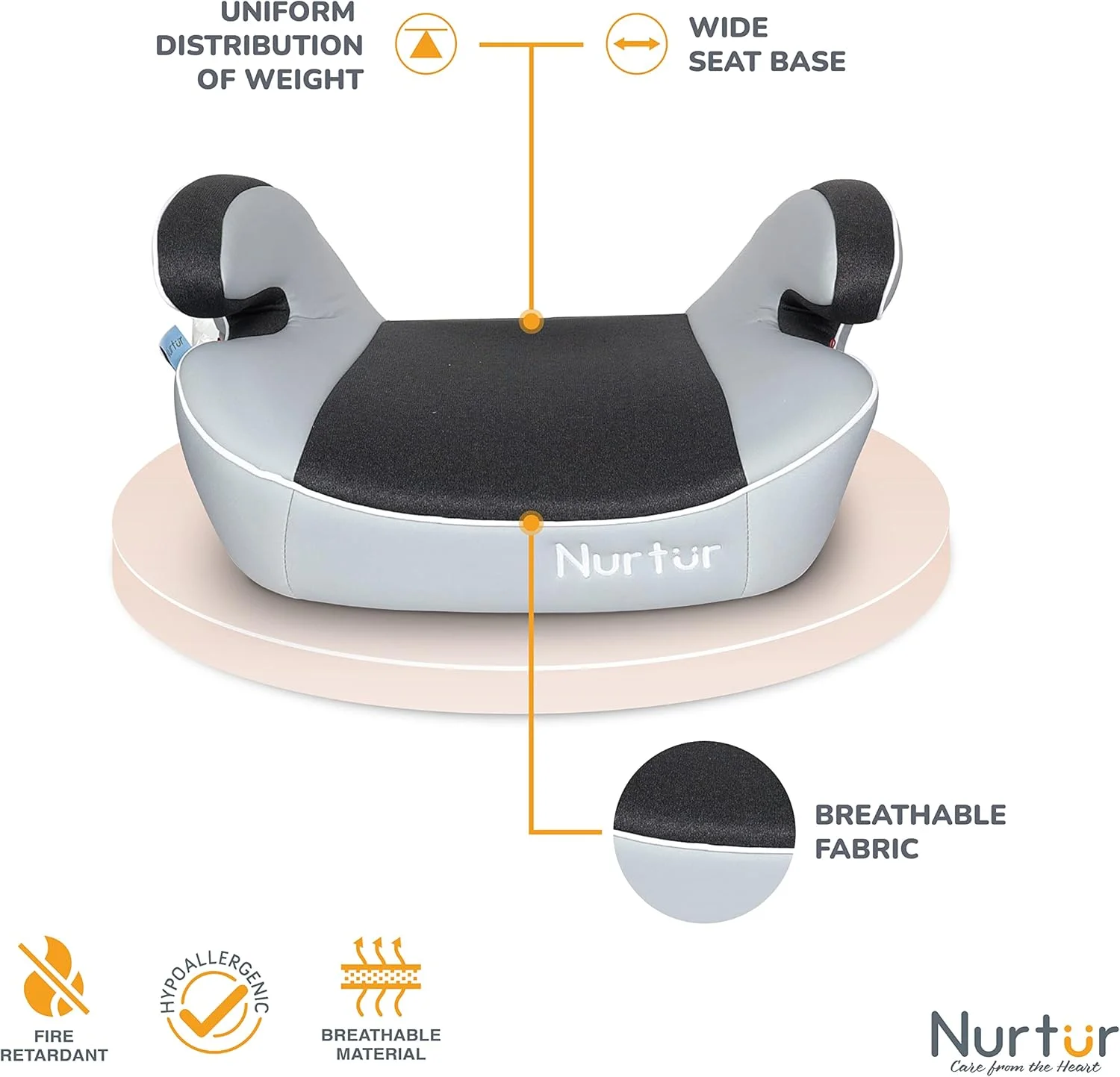 صندلی بوستر کودک Nurtur Enzo - صندلی با تکیه گاه دست، صندلی بوستر پشتی باریک بادی برای مسافرت، مناسب برای 4 تا 12 سال (گروه 2/3) - خاکستری روشن و تیره صندلی بوستر کودک Nurtur Enzo - صندلی با تکیه گاه دست، صندلی بوستر پشتی باریک بادی برای مسافرت، مناسب برای 4 تا 12 سال (گروه 2/3) - خاکستری روشن و تیره