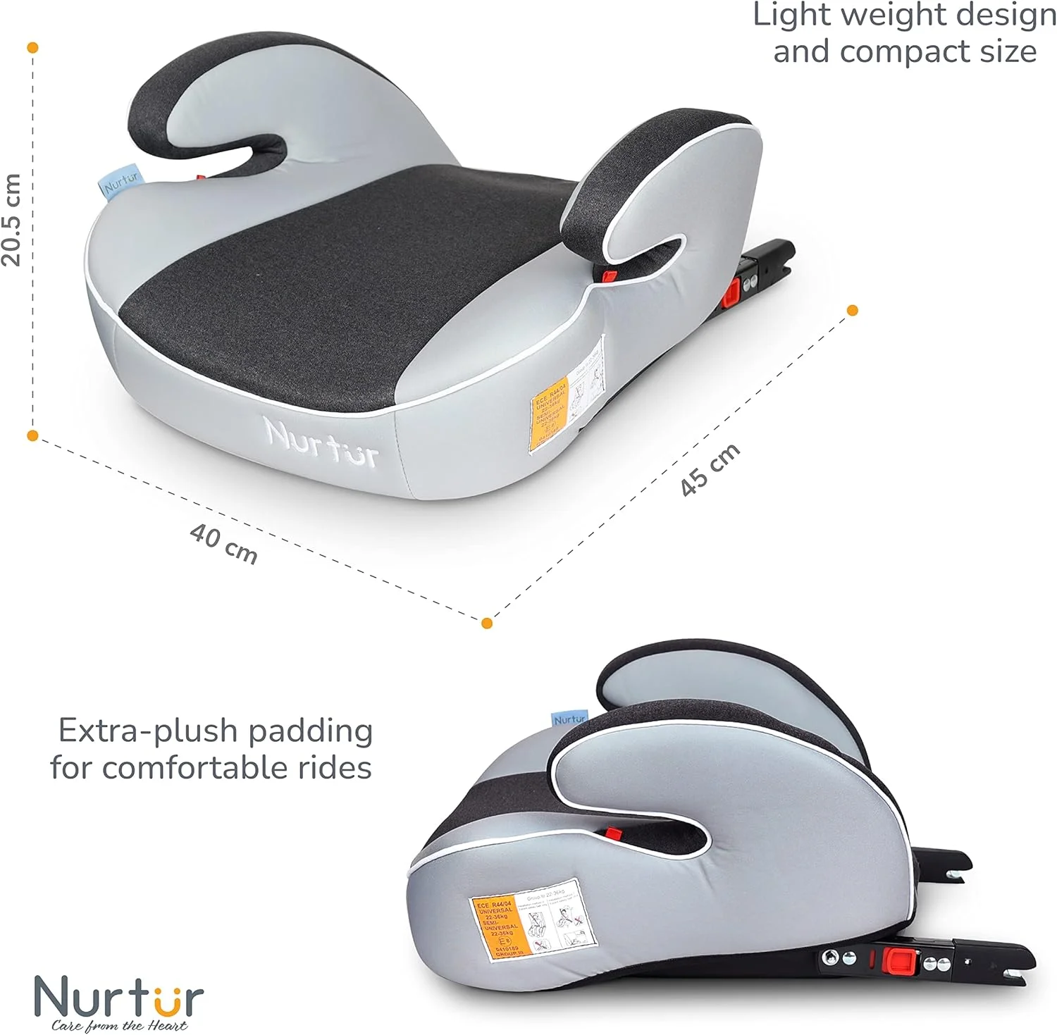 صندلی بوستر کودک Nurtur Enzo - صندلی با تکیه گاه دست، صندلی بوستر پشتی باریک بادی برای مسافرت، مناسب برای 4 تا 12 سال (گروه 2/3) - خاکستری روشن و تیره صندلی بوستر کودک Nurtur Enzo - صندلی با تکیه گاه دست، صندلی بوستر پشتی باریک بادی برای مسافرت، مناسب برای 4 تا 12 سال (گروه 2/3) - خاکستری روشن و تیره