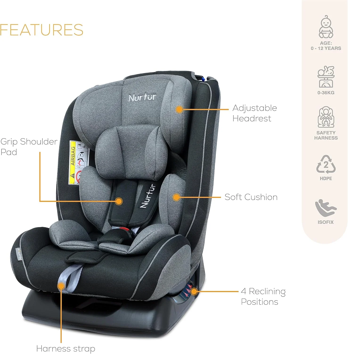 صندلی ماشین کودک/نوزاد 4 در 1 نورتور اتو - 4 حالت خوابیده - کمربند ایمنی 5 نقطه ای - تکیه گاه سر قابل تنظیم 10 حالته، 0 ماه تا 12 سال (گروه 0+/1/2/3)، تا 36 کیلوگرم مشکی/خاکستری صندلی ماشین کودک/نوزاد 4 در 1 نورتور اتو - 4 حالت خوابیده - کمربند ایمنی 5 نقطه ای - تکیه گاه سر قابل تنظیم 10 حالته، 0 ماه تا 12 سال (گروه 0+/1/2/3)، تا 36 کیلوگرم مشکی/خاکستری