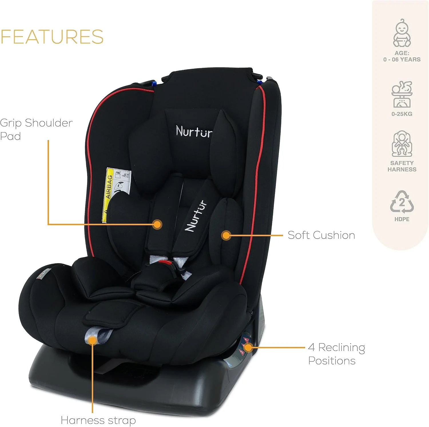 صندلی ماشین کودک/نوزاد 3 در 1 نورتور برونو، طراحی باریک و راحت - 4 حالت خوابیده 5 نقطه مهار ایمنی - زاویه 143 درجه از 0 ماهگی تا 7 سالگی (گروه 0+/1/2)، تا 25 کیلوگرم