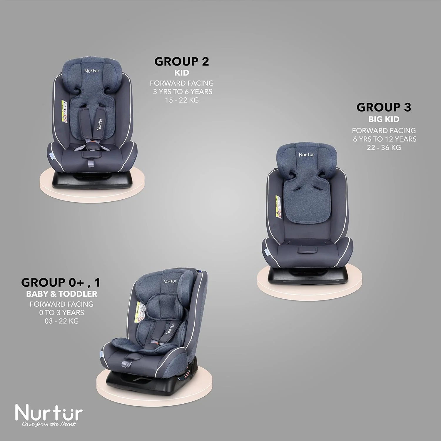 Nurtur Otto Baby/Kids 4-in-1 Car Seat - 4 Position Recline 5-Point Safety Harness – 10 Level Adjustable Headrest, 0 months to 12 years (Group 0+/1/2/3), Upto 36kg - Shiny Grey Nurtur Otto Baby/Kids 4-in-1 Car Seat - 4 Position Recline 5-Point Safety Harness – 10 Level Adjustable Headrest, 0 months to 12 years (Group 0+/1/2/3), Upto 36kg - Shiny Grey