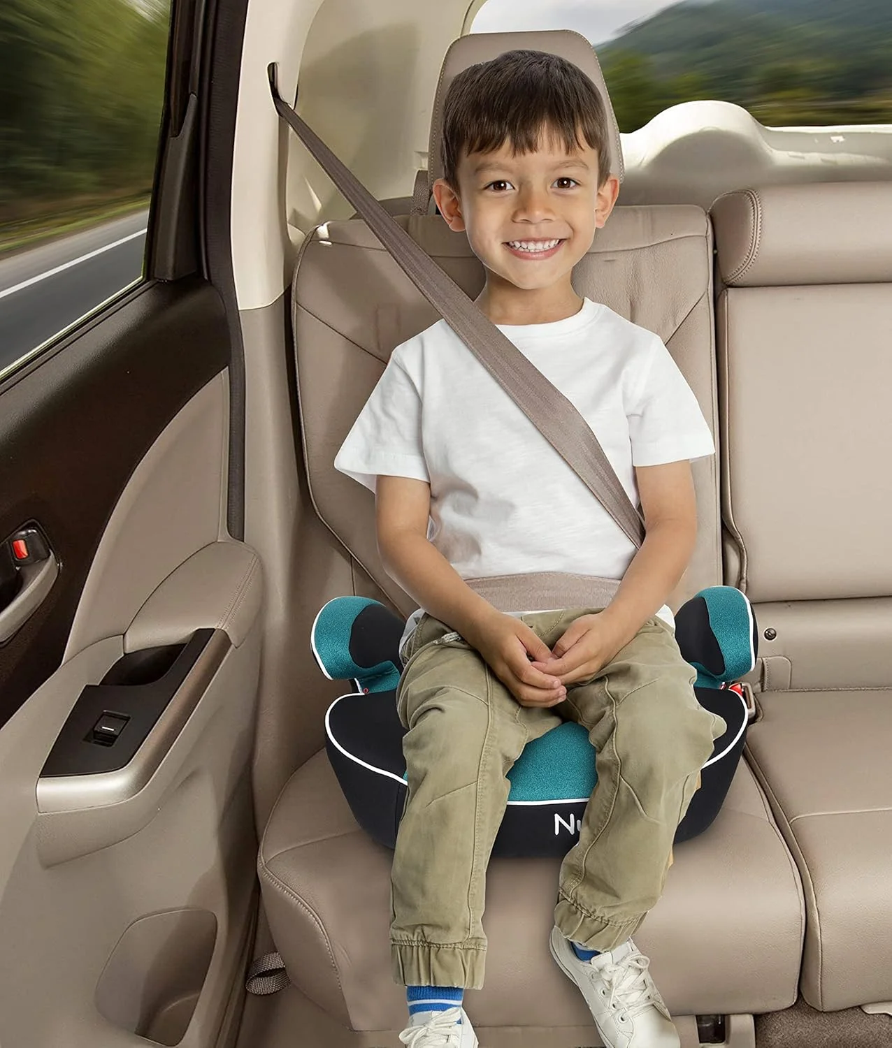 صندلی بوستر کودک Nurtur Enzo - صندلی با تکیه گاه دست، صندلی بوستر پشتی باریک بادی برای مسافرت، مناسب برای 4 تا 12 سال (گروه 2/3) - آبی صندلی بوستر کودک Nurtur Enzo - صندلی با تکیه گاه دست، صندلی بوستر پشتی باریک بادی برای مسافرت، مناسب برای 4 تا 12 سال (گروه 2/3) - آبی