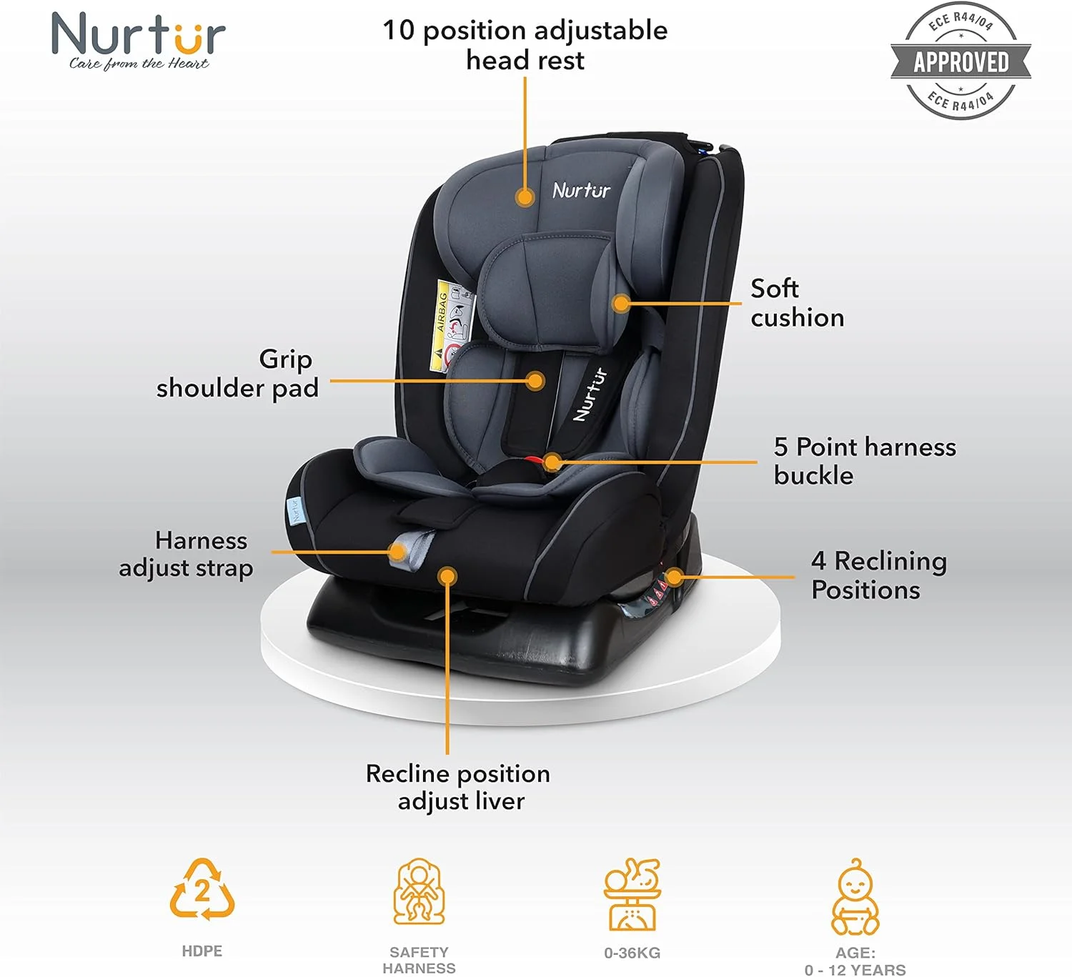 صندلی ماشین کودک/بچه نورتر اتو 4 در 1 - دارای 4 حالت خواب - کمربند ایمنی 5 نقطه ای - تکیه گاه سر قابل تنظیم 10 حالته، از 0 ماهگی تا 12 سالگی (گروه 0+/1/2/3)، تا 36 کیلوگرم - سرمه ای/مشکی