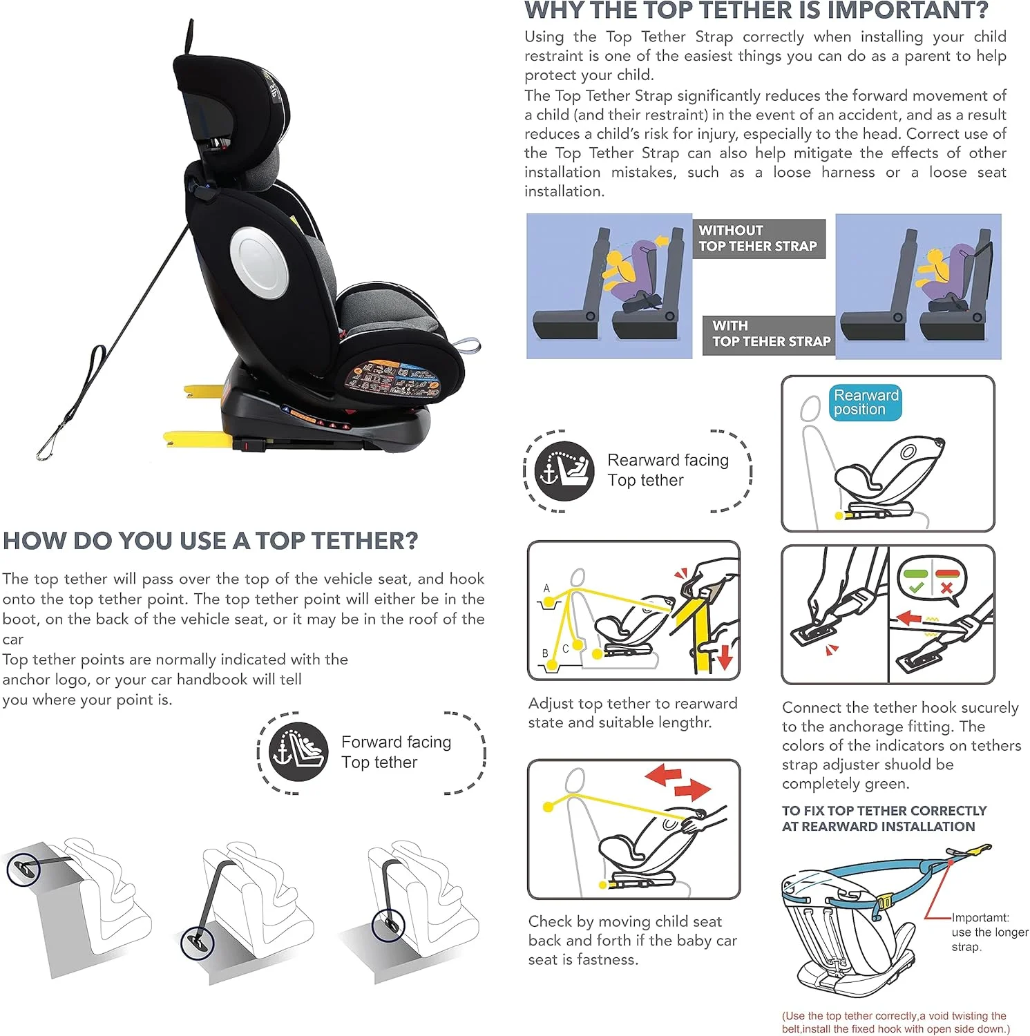 صندلی ماشین کودک/نوزاد 4 در 1 نورتر اولترا - چرخش 360 درجه ISOFIX - تکیه گاه سر و سایبان قابل تنظیم 9 حالته از 0 ماهگی تا 12 سالگی (گروه 0+/1/2/3)، تا 36 کیلوگرم - خاکستری/مشکی