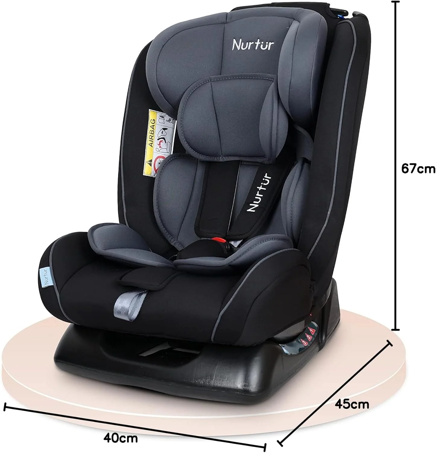 صندلی ماشین کودک/بچه نورتر اتو 4 در 1 - دارای 4 حالت خواب - کمربند ایمنی 5 نقطه ای - تکیه گاه سر قابل تنظیم 10 حالته، از 0 ماهگی تا 12 سالگی (گروه 0+/1/2/3)، تا 36 کیلوگرم - سرمه ای/مشکی